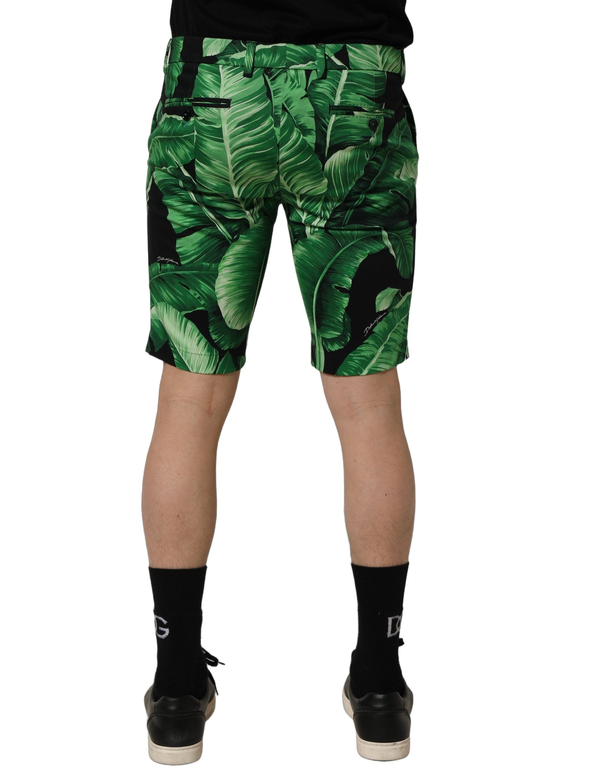 Dolce & Gabbana Black Green Banana Leaf Men Bermuda Men's Shorts