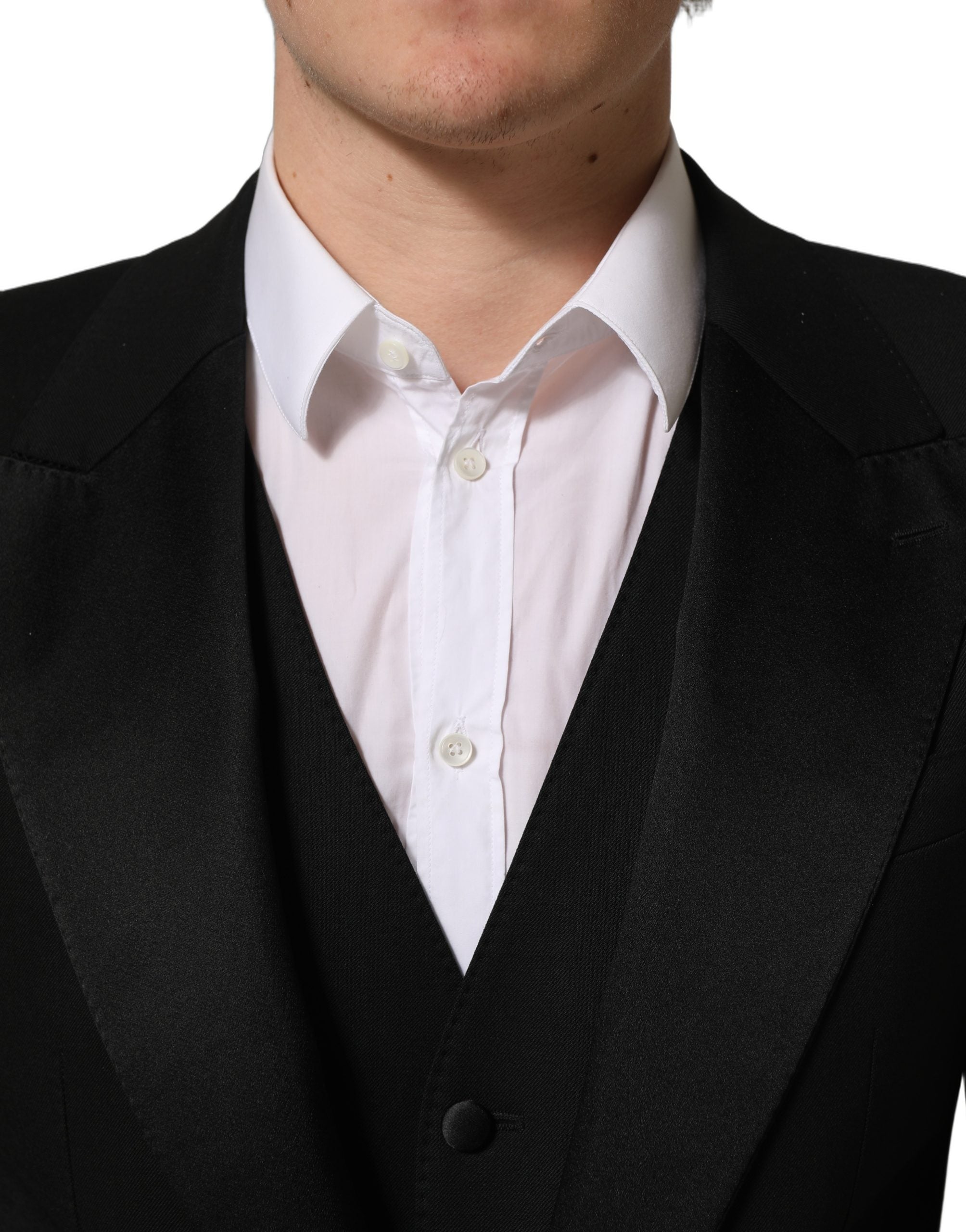 Dolce & Gabbana Black Wool Slim Fit Formal 3 Piece Men Men's Suit (Pre-Owned)
