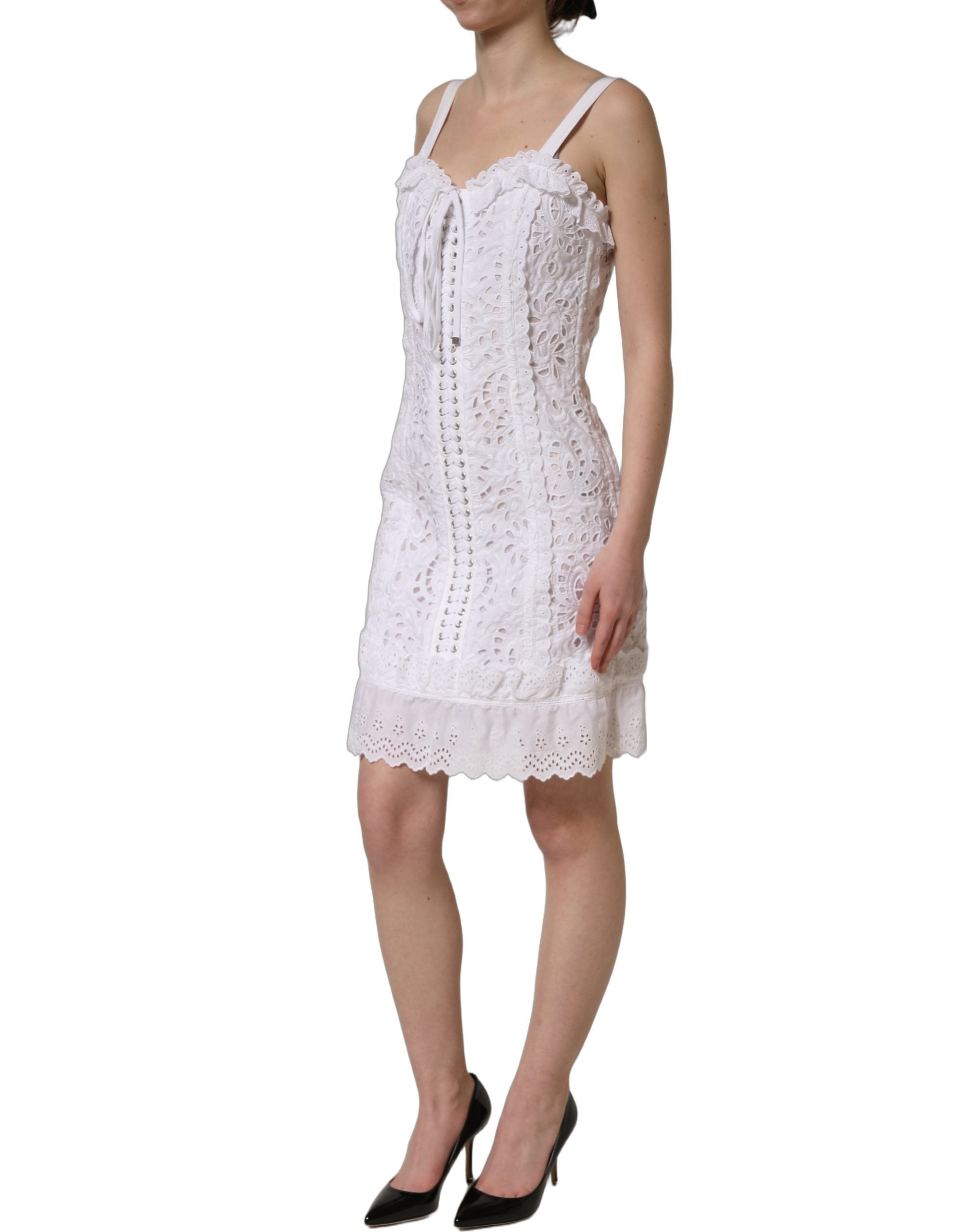 Dolce & Gabbana White Broderie Anglaise Cotton Mini Women's Dress