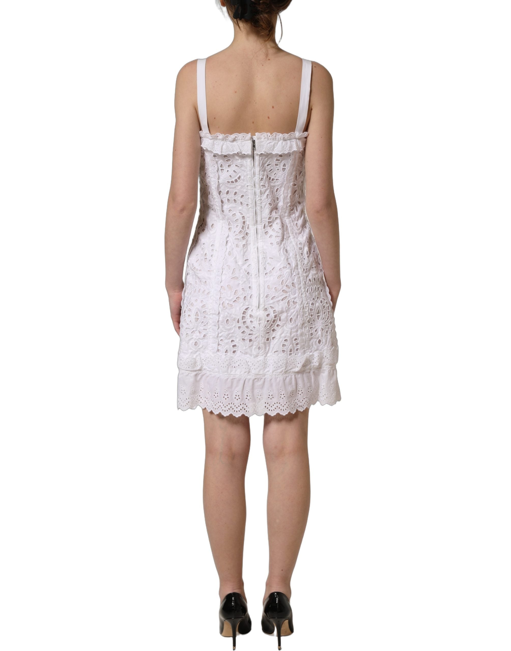 Dolce & Gabbana White Broderie Anglaise Cotton Mini Women's Dress