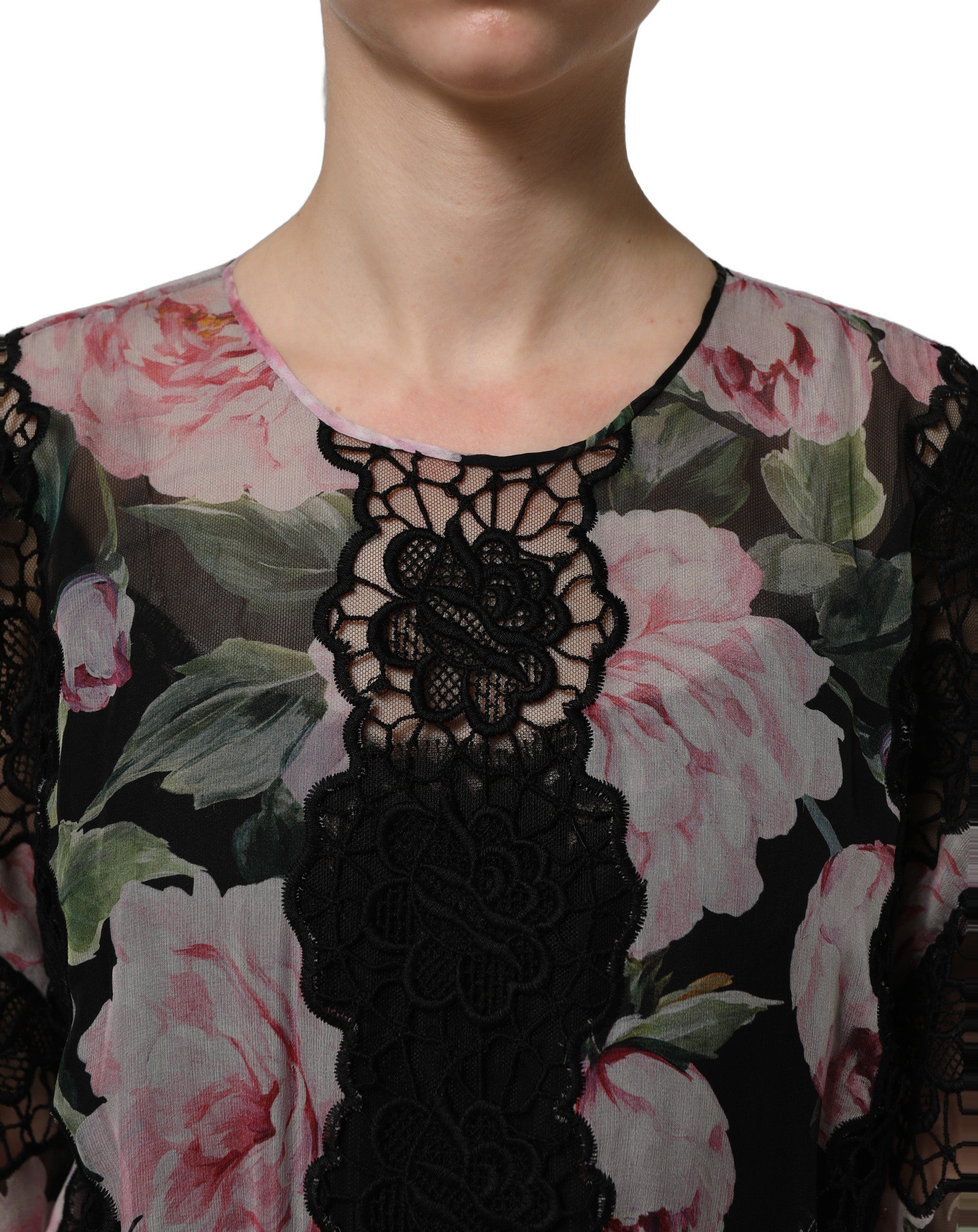 Dolce & Gabbana Black Floral Print Cotton Lace Maxi Women's Dress (Pre-Owned)