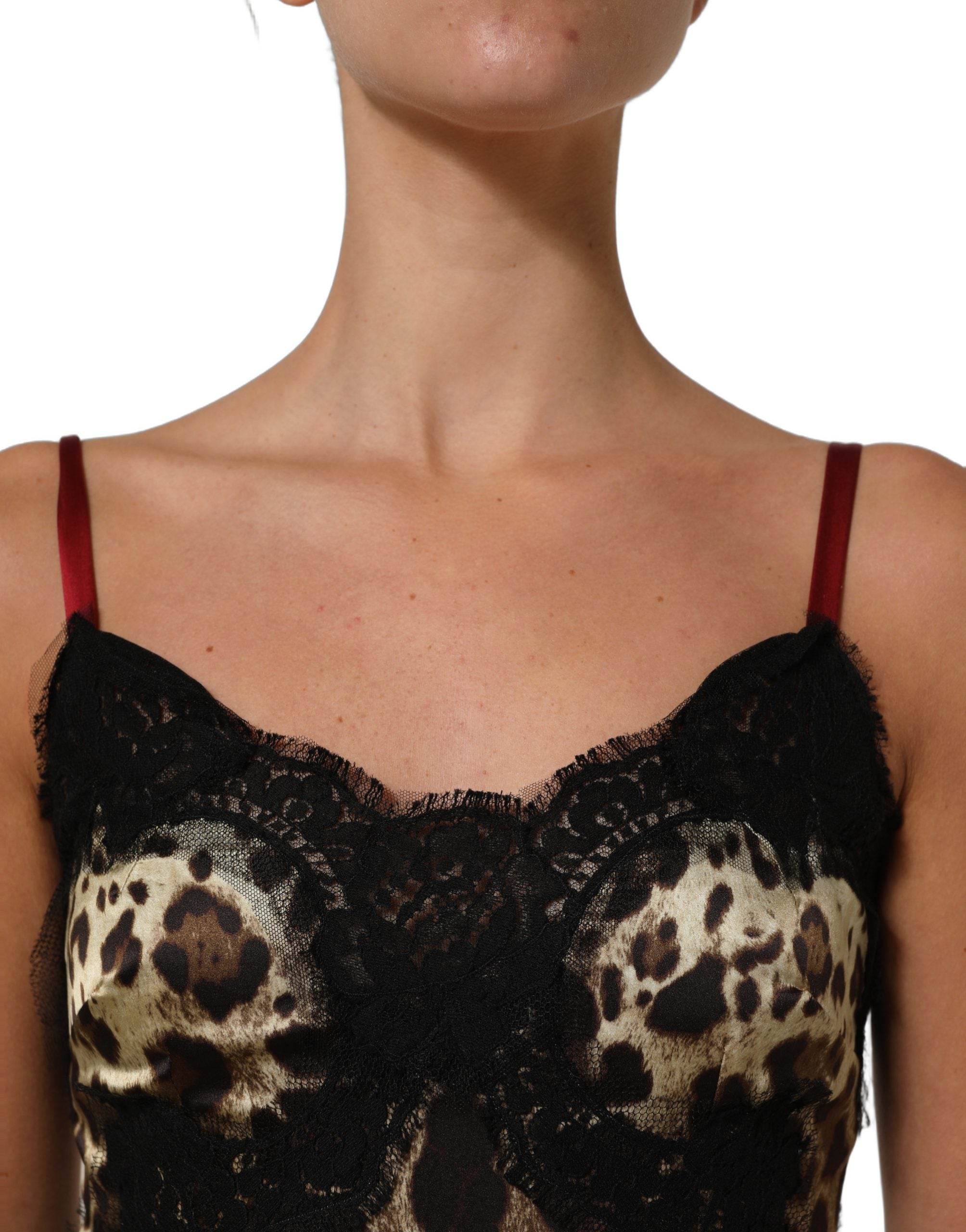 Dolce & Gabbana Multicolor Floral Leopard Silk Lace Trim Mini Women's Dress