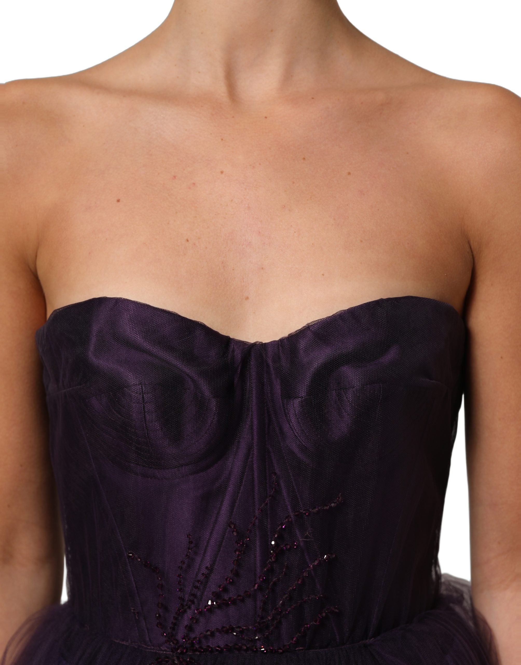 Dolce & Gabbana Purple Tiered Tulle Silk Long Gown Women's Dress