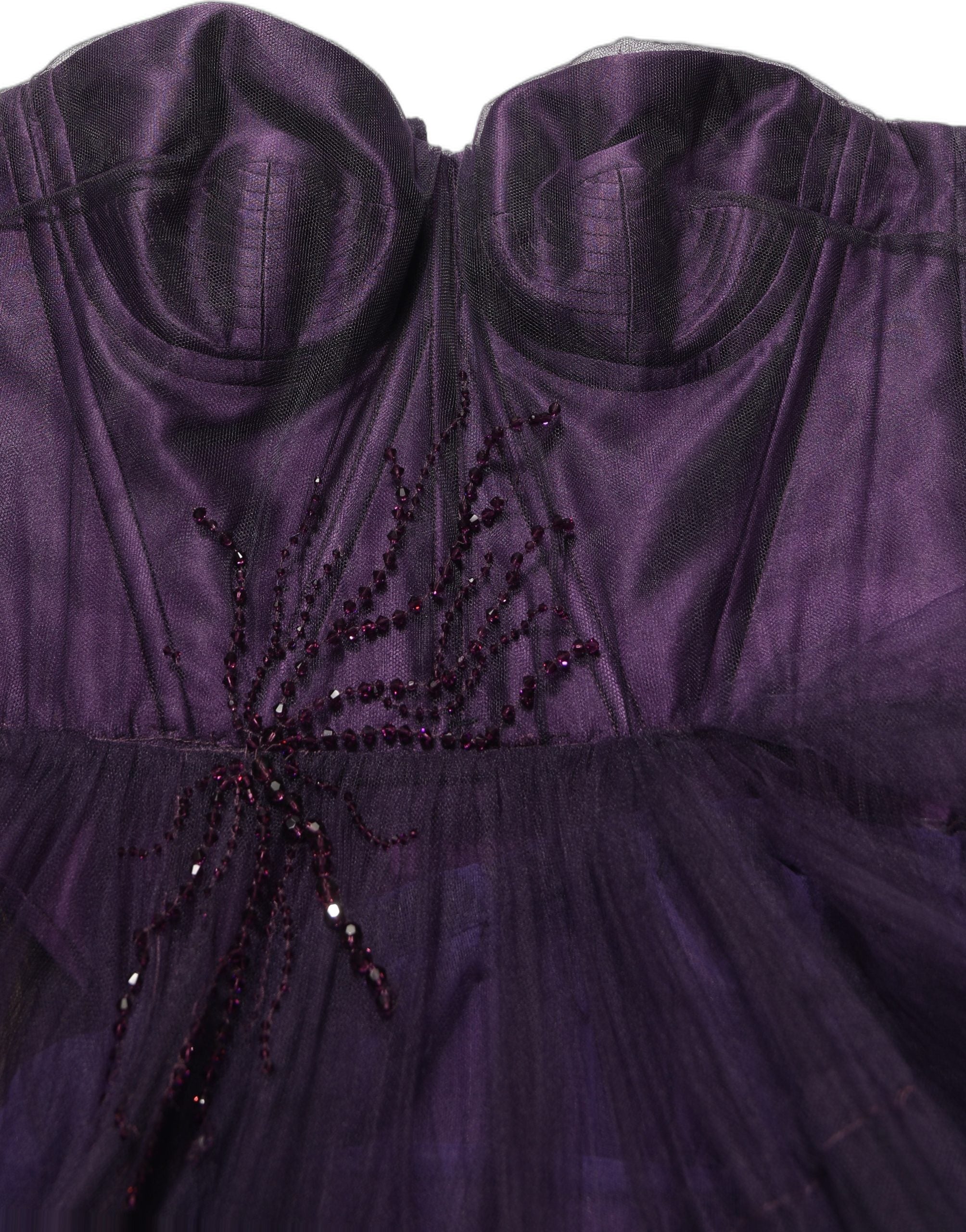 Dolce & Gabbana Purple Tiered Tulle Silk Long Gown Women's Dress