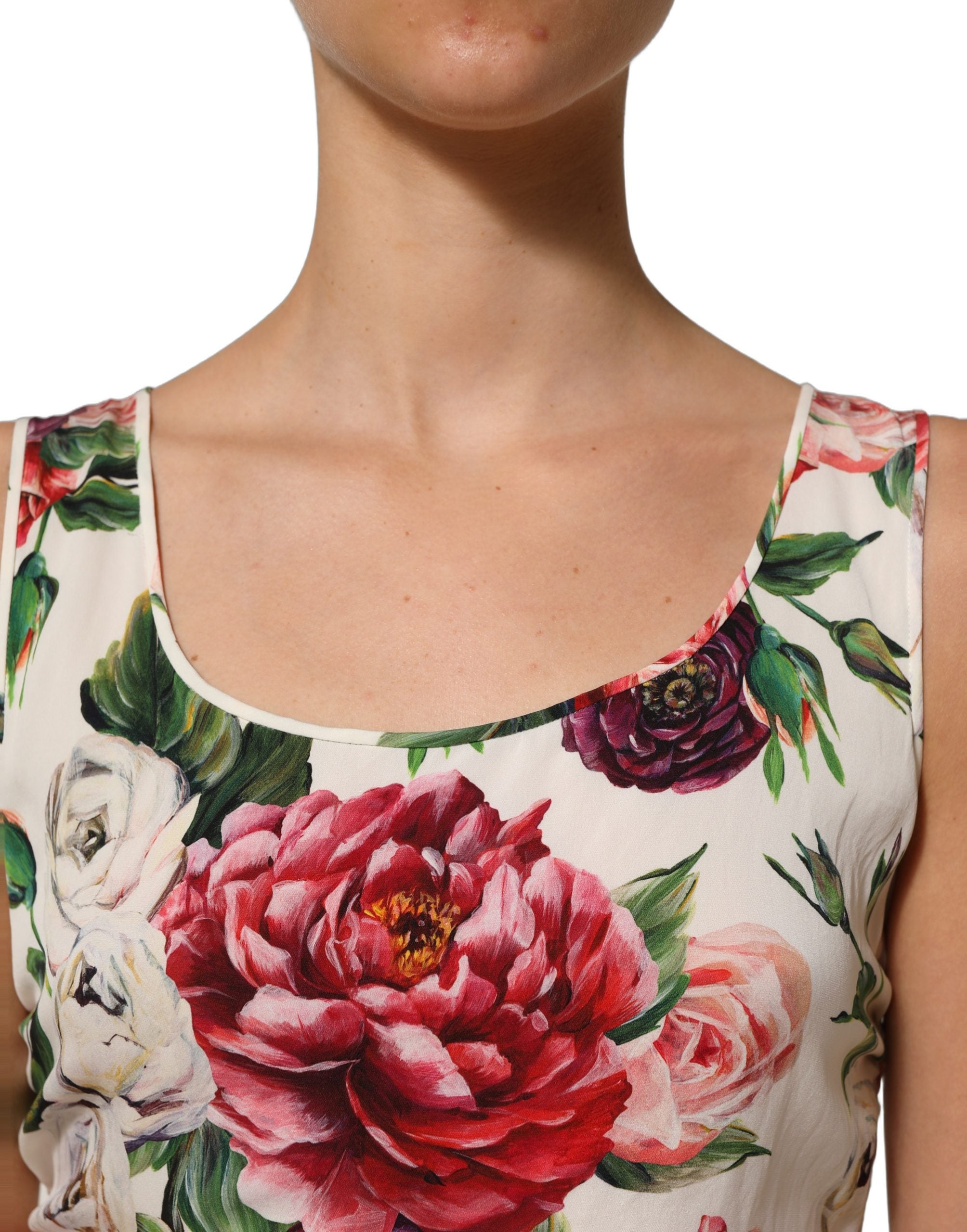 Dolce & Gabbana White Floral Sheath Sleeveless Mini Women's Dress (Pre-Owned)