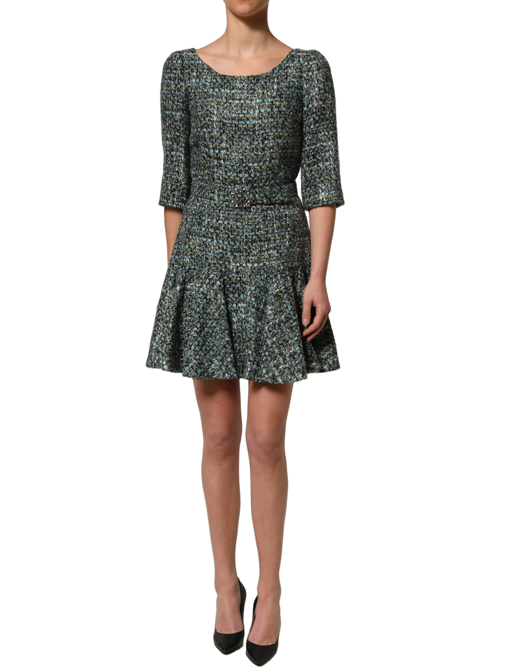 Dolce & Gabbana Multicolor Tweed Belted Babydoll Mini Women's Dress