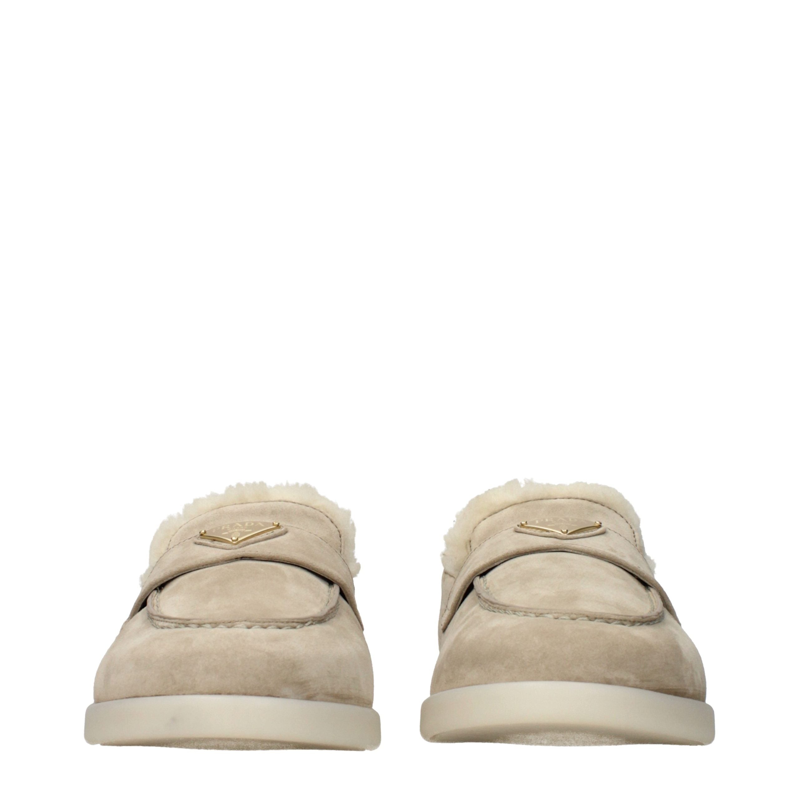 Prada Beige Leather Slip-On Women's Loafers
