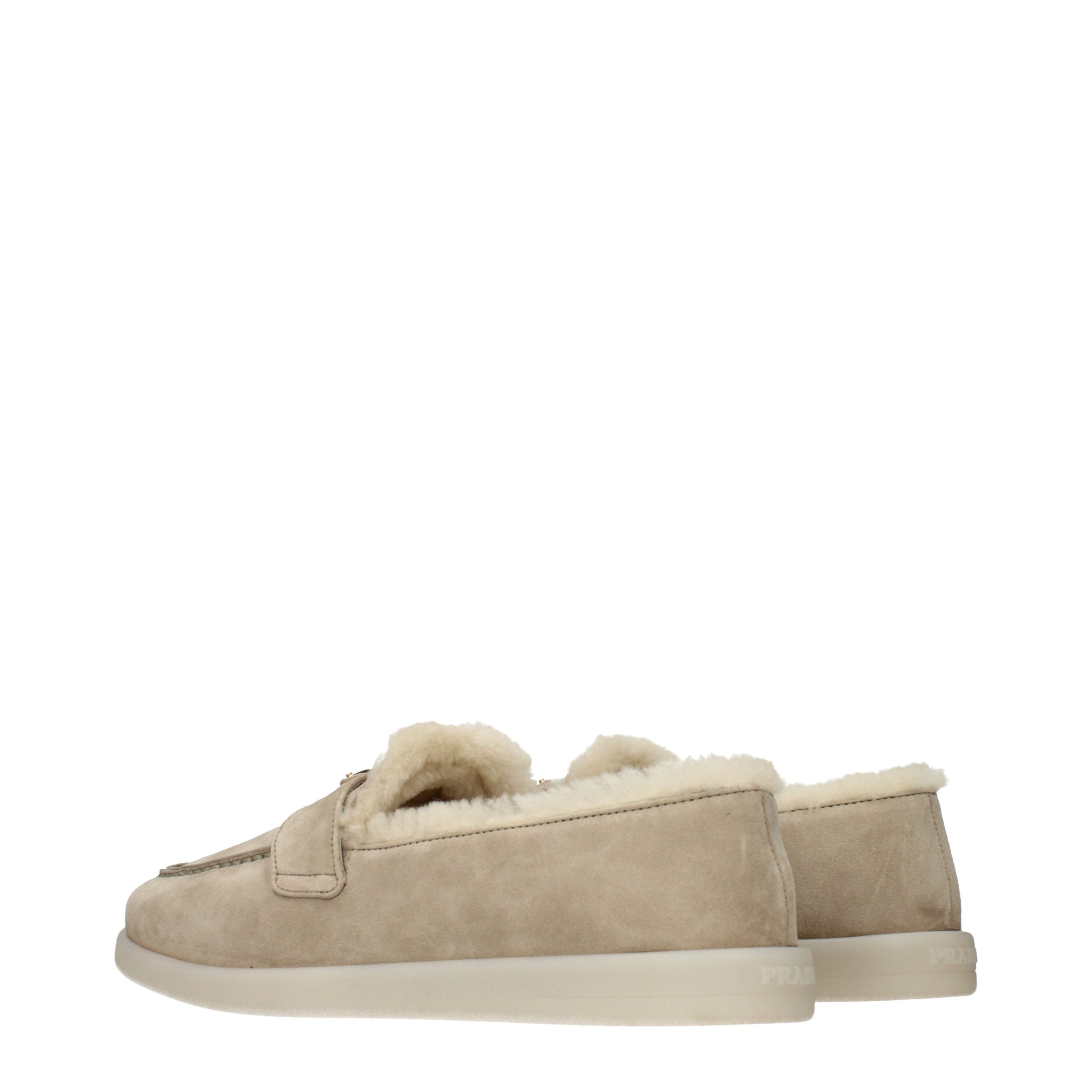 Prada Beige Leather Slip-On Women's Loafers