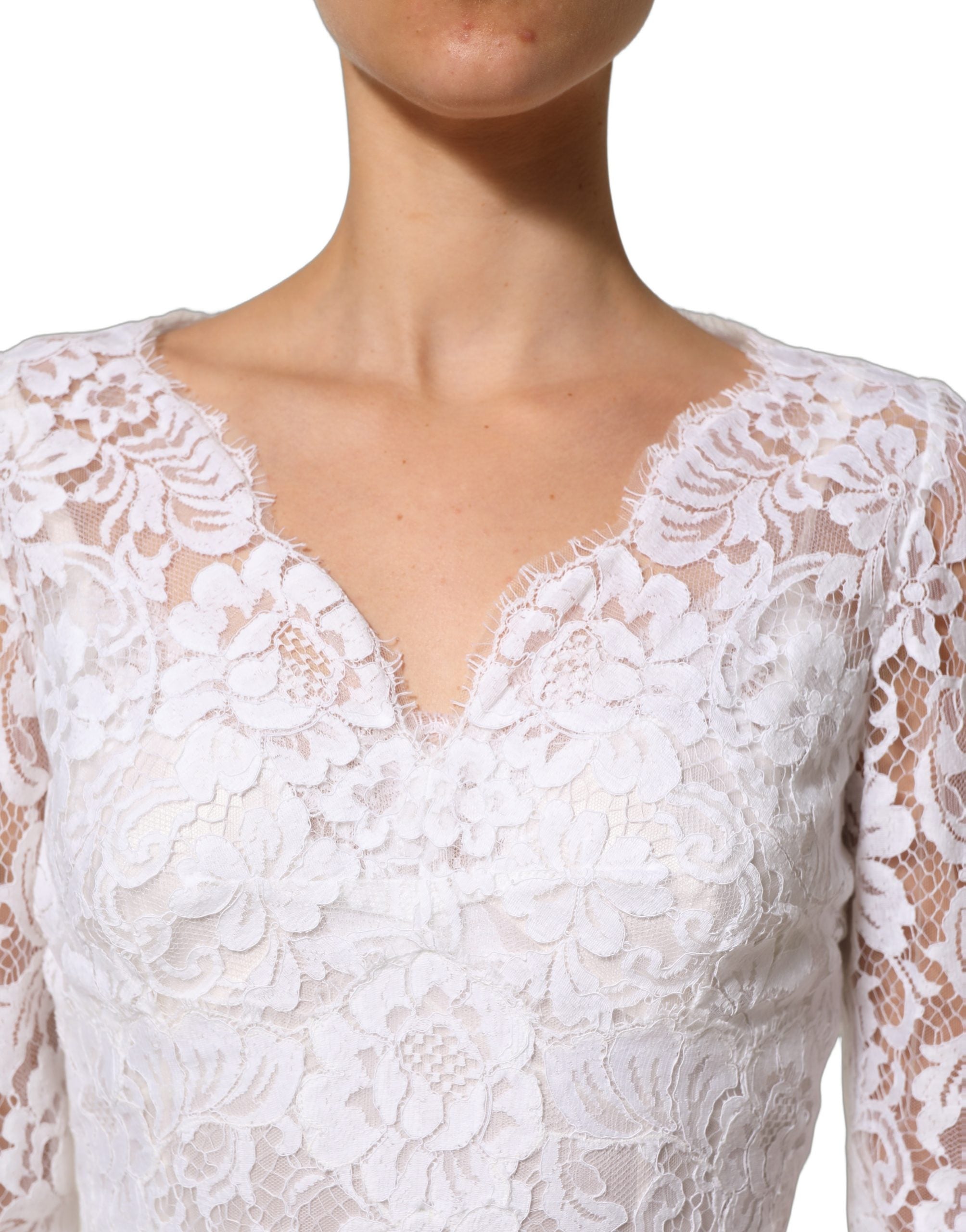 Dolce & Gabbana White Cotton Floral Lace Long Gown Women's Dress