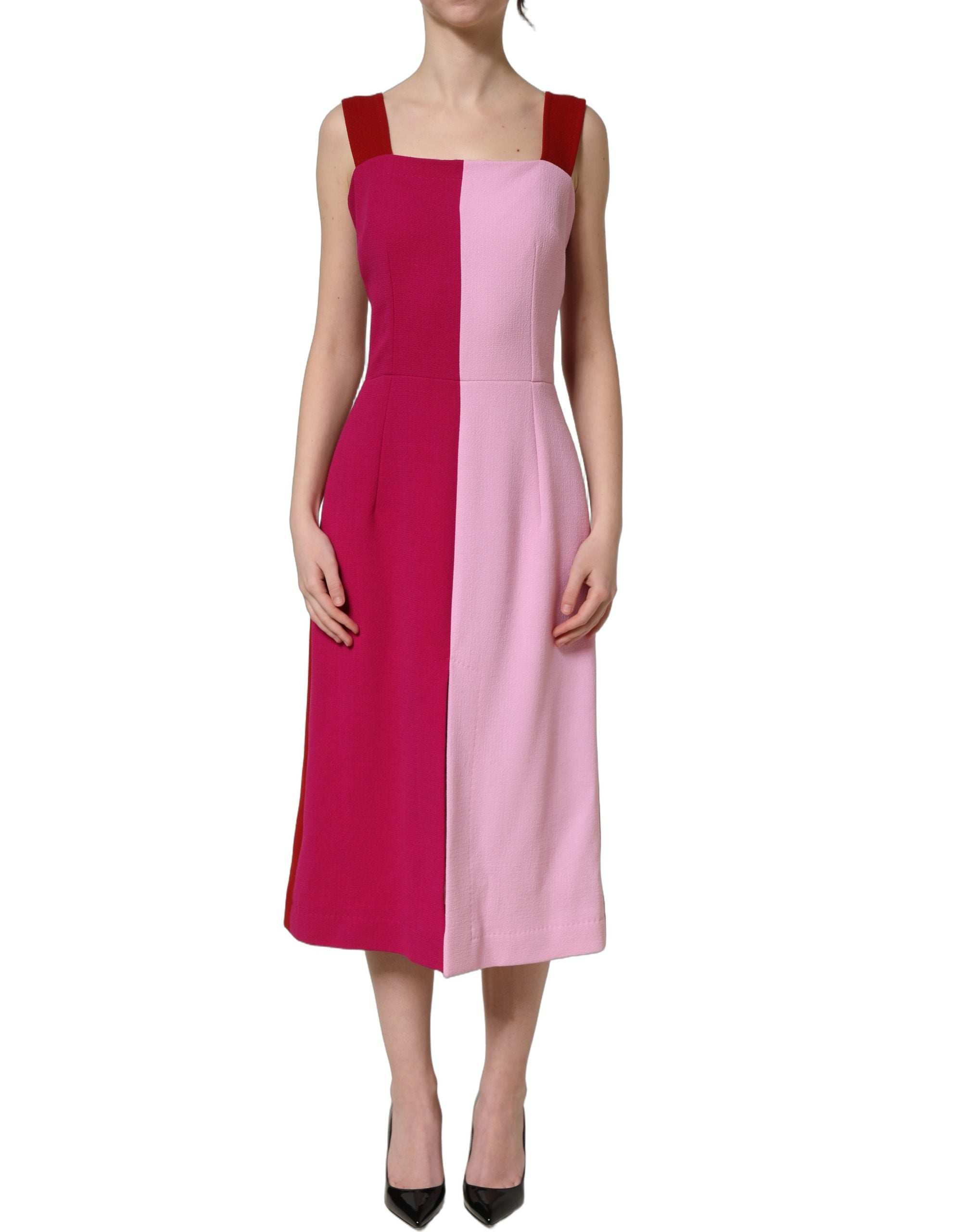 Dolce & Gabbana Two Tone Pink Wool Sleeveless Midi Women's Dress