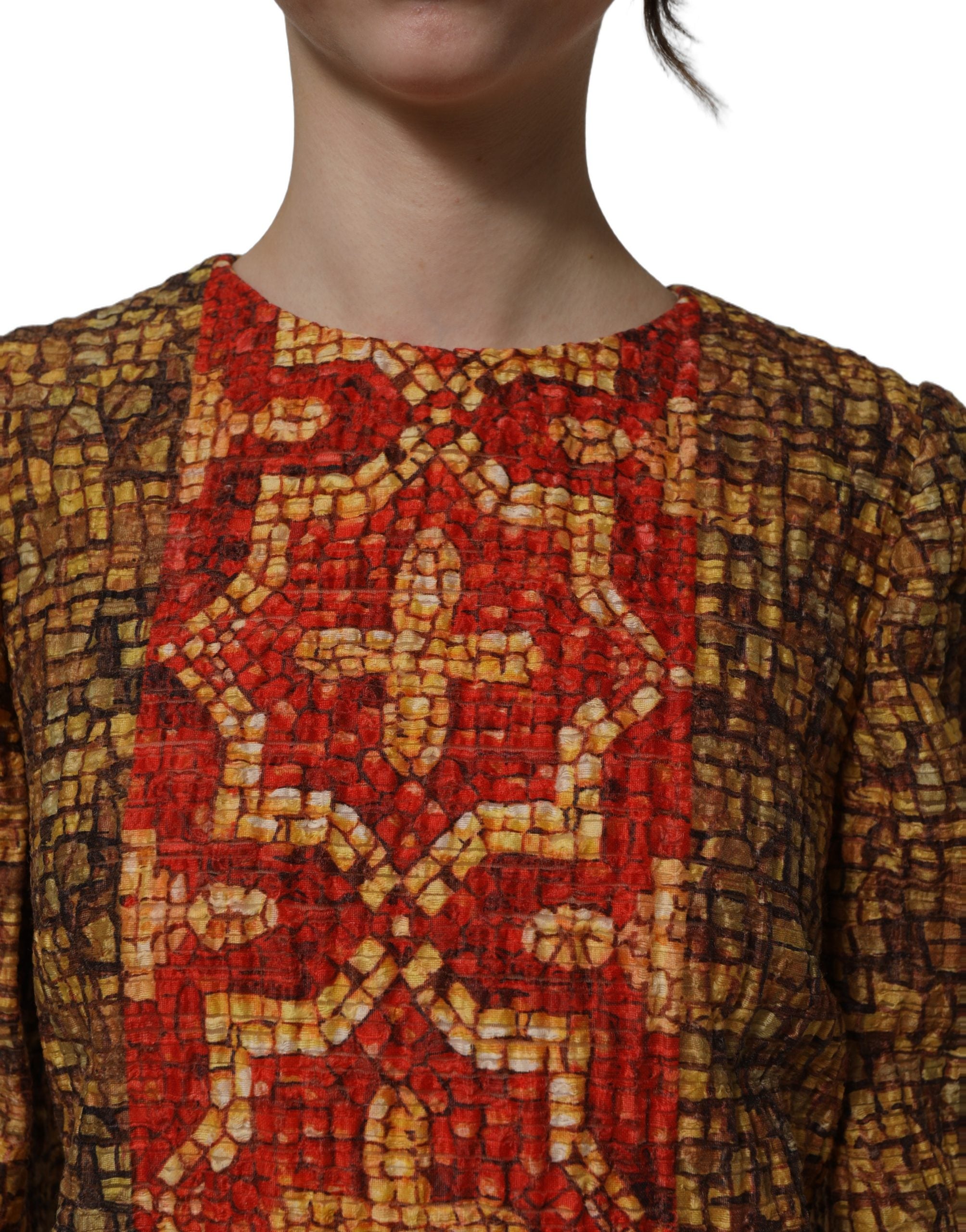 Dolce & Gabbana Multicolor Mosaic Long Sleeves Mini Women's Dress