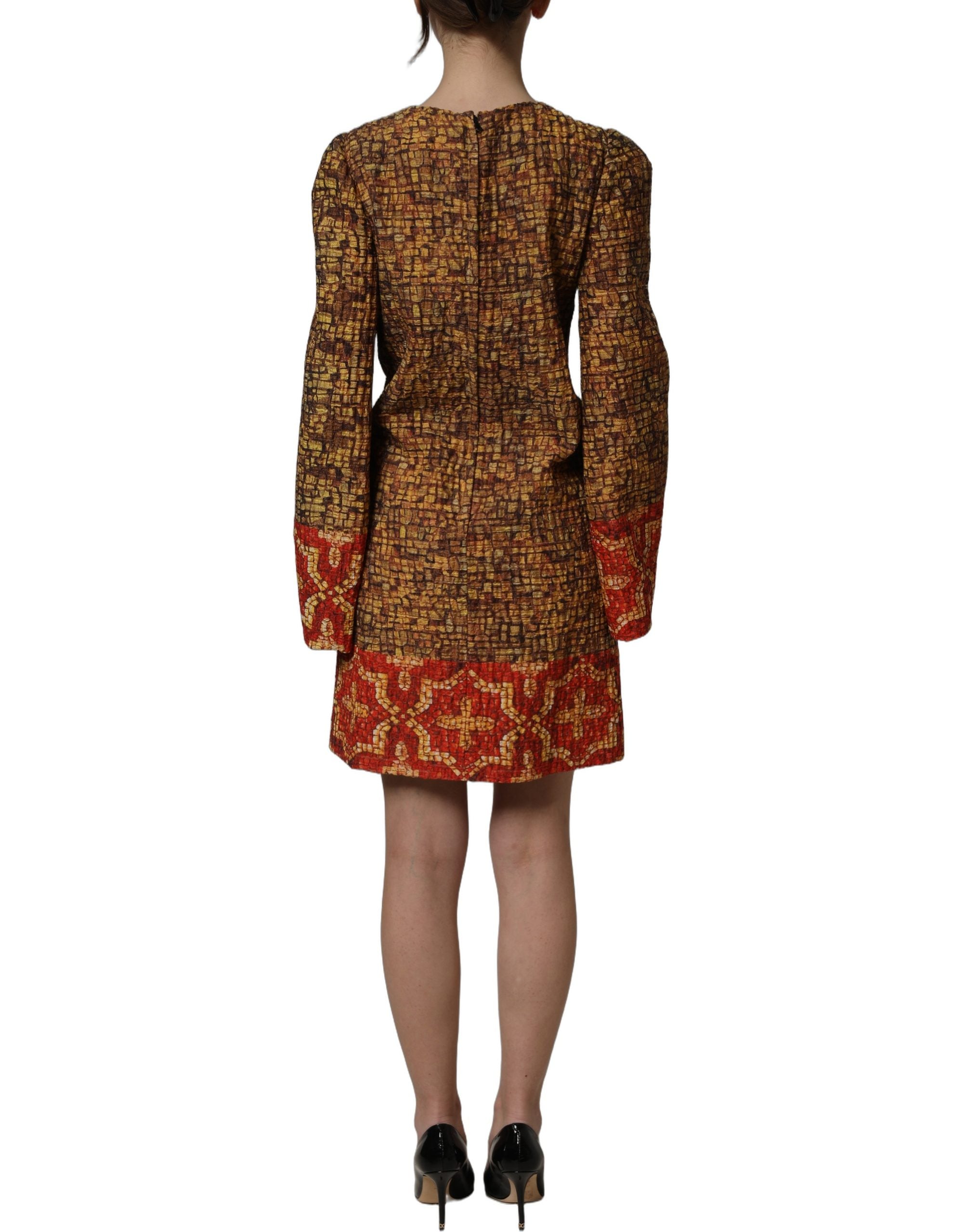Dolce & Gabbana Multicolor Mosaic Long Sleeves Mini Women's Dress
