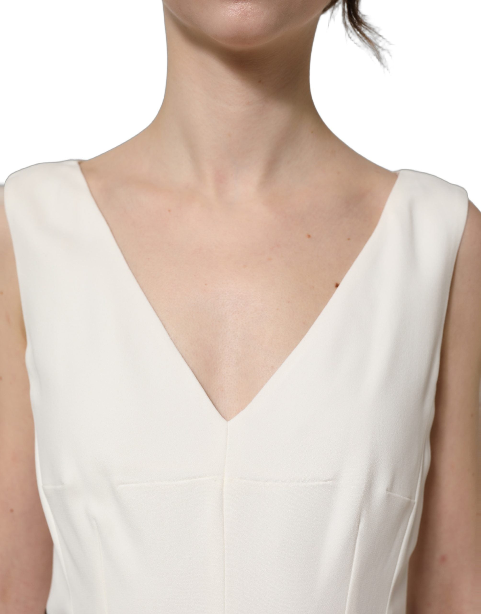 Dolce & Gabbana White Leopard Sleeveless Sheath Midi Women's Dress