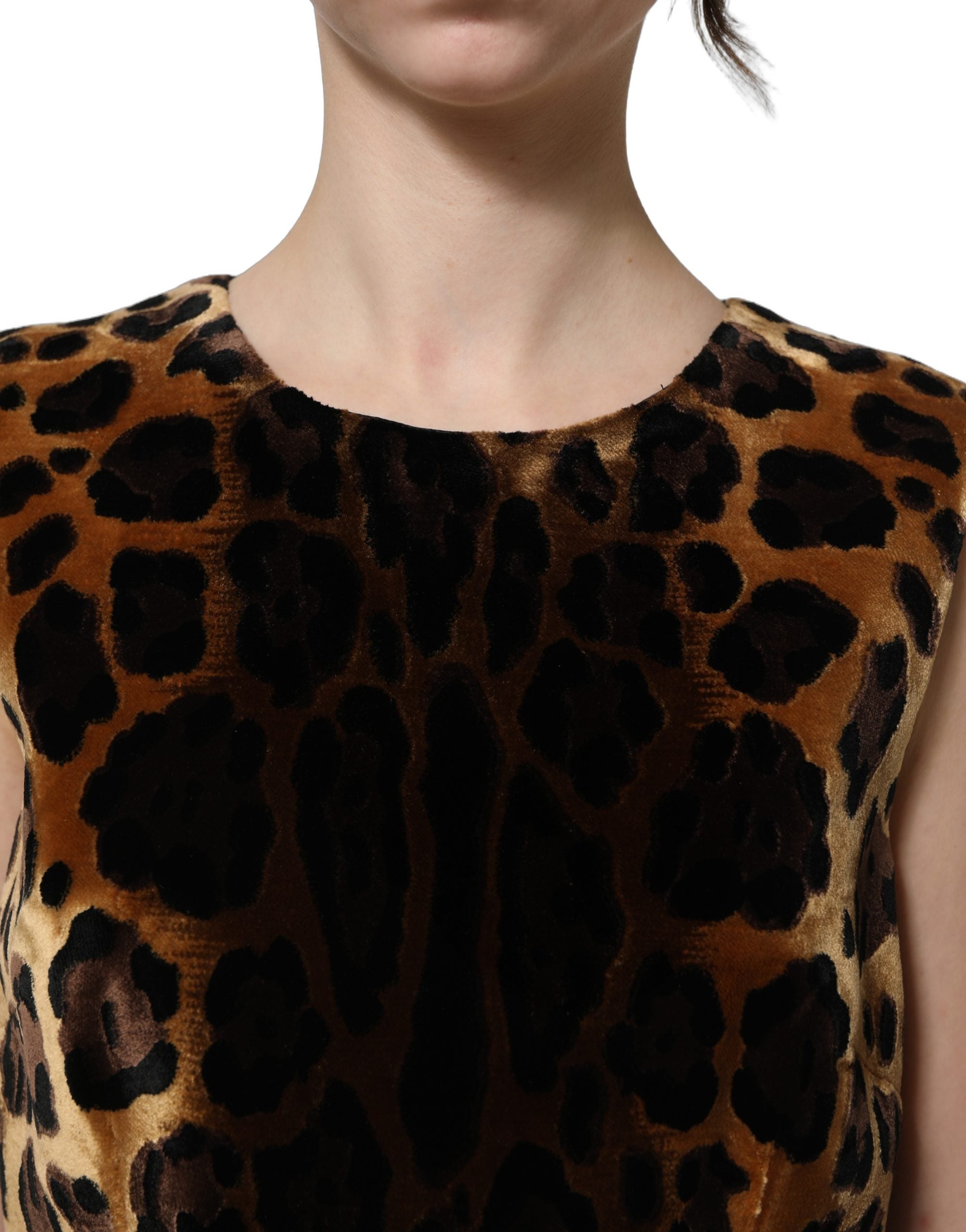 Dolce & Gabbana Brown Leopard Sleeveless Sheath Mini Women's Dress