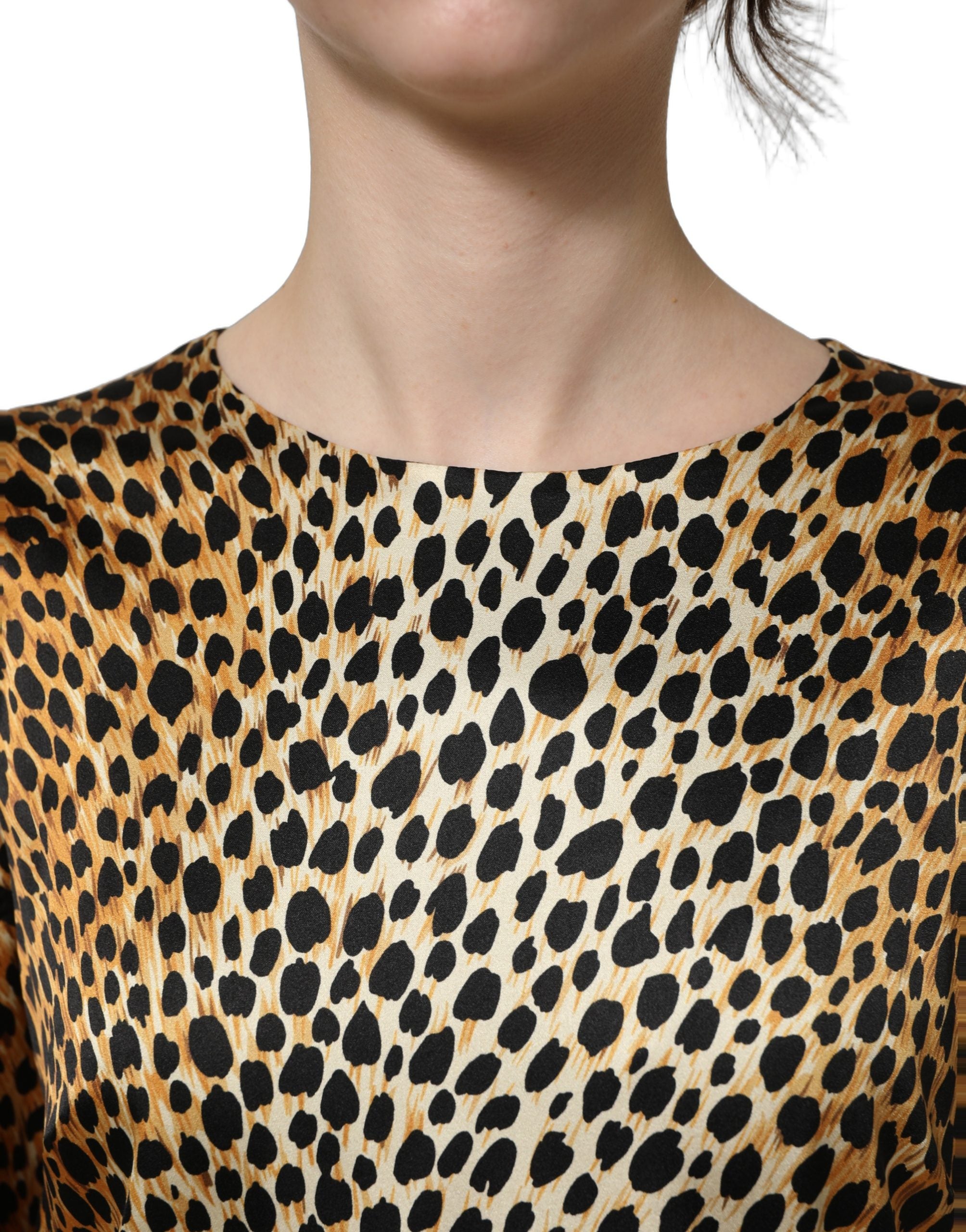 Dolce & Gabbana Brown Ocelot Print Long Sleeve Mini Women's Dress