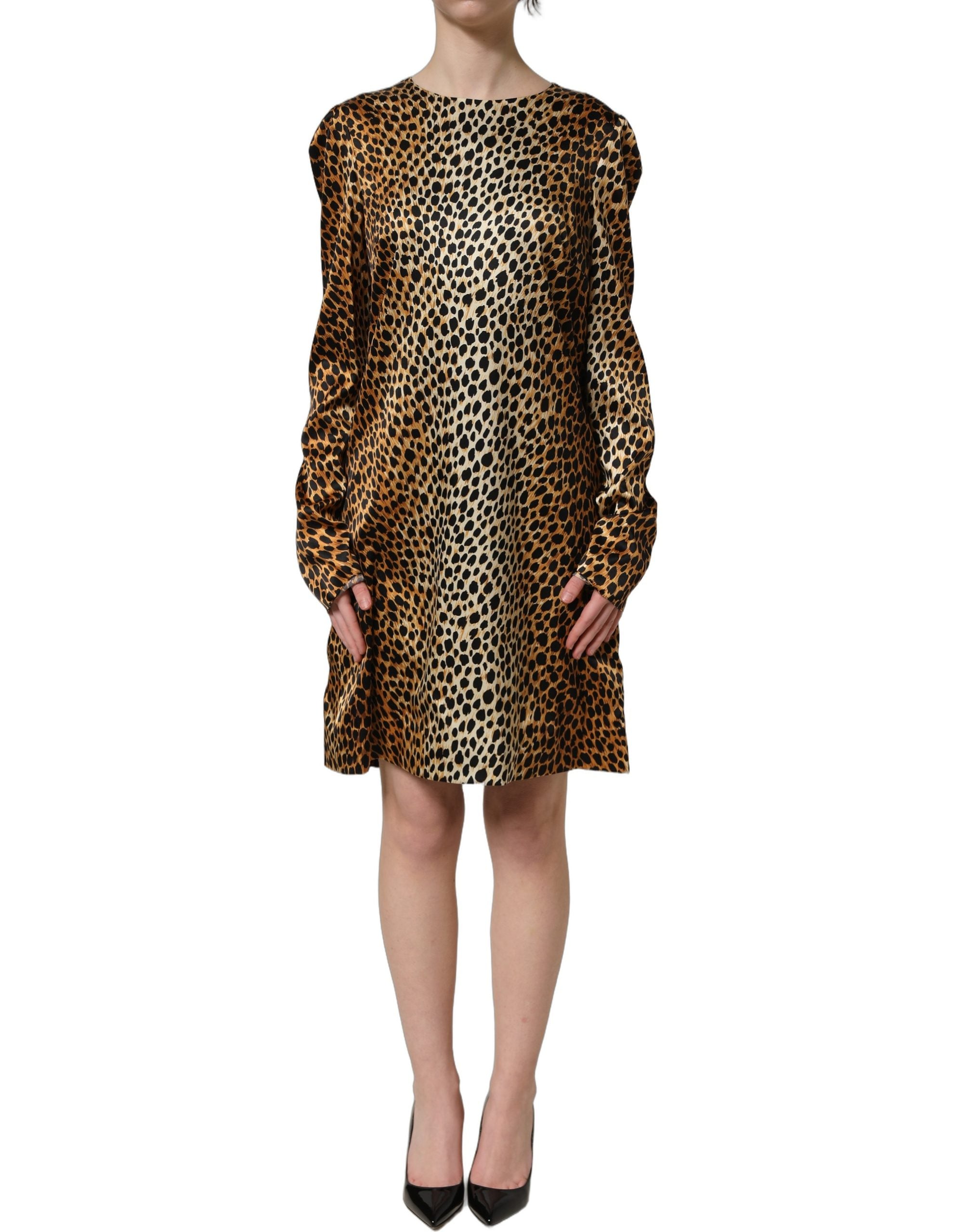 Dolce & Gabbana Brown Ocelot Print Long Sleeve Mini Women's Dress