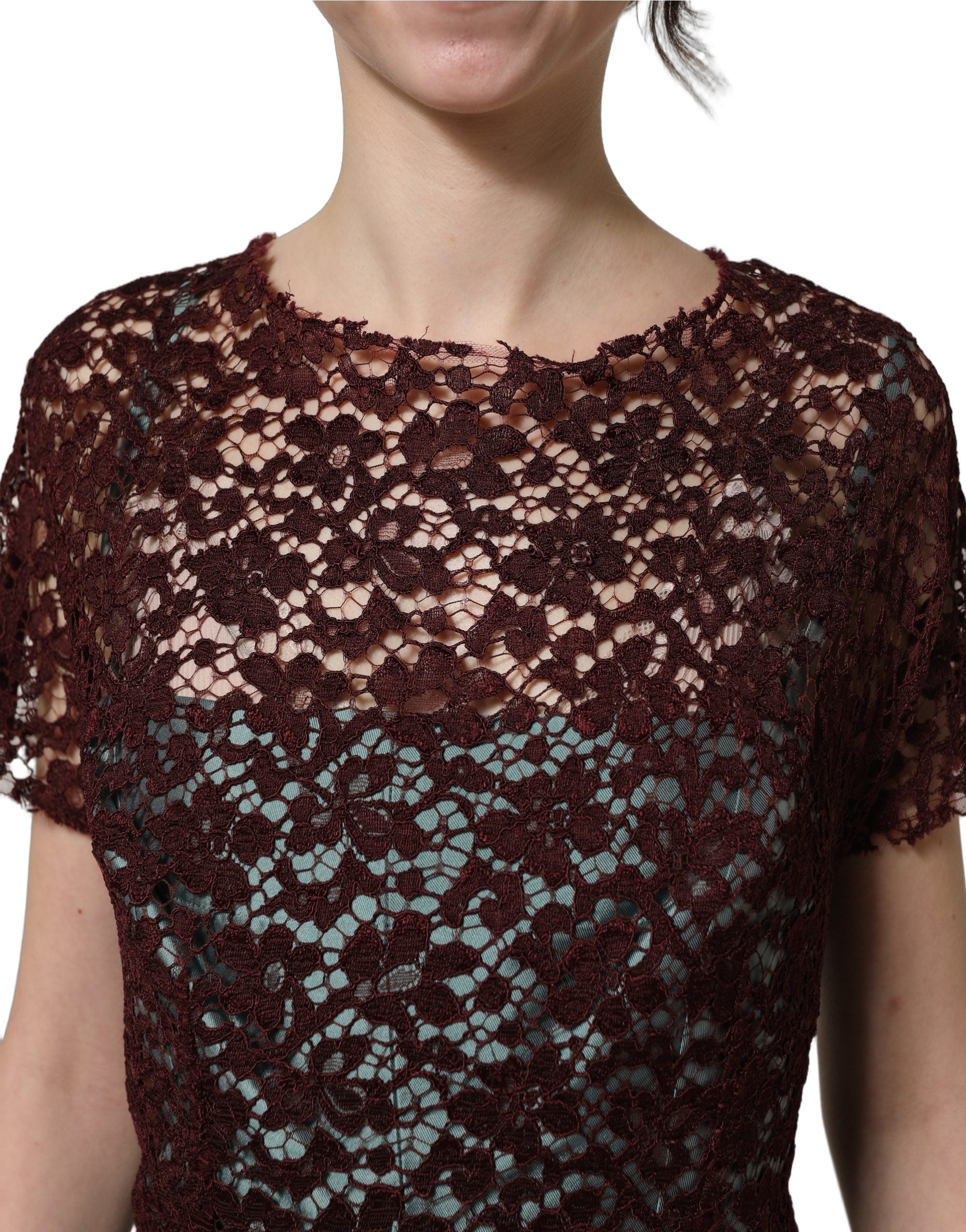 Dolce & Gabbana Multicolor Floral Lace Taffeta Pleated Midi Women's Dress