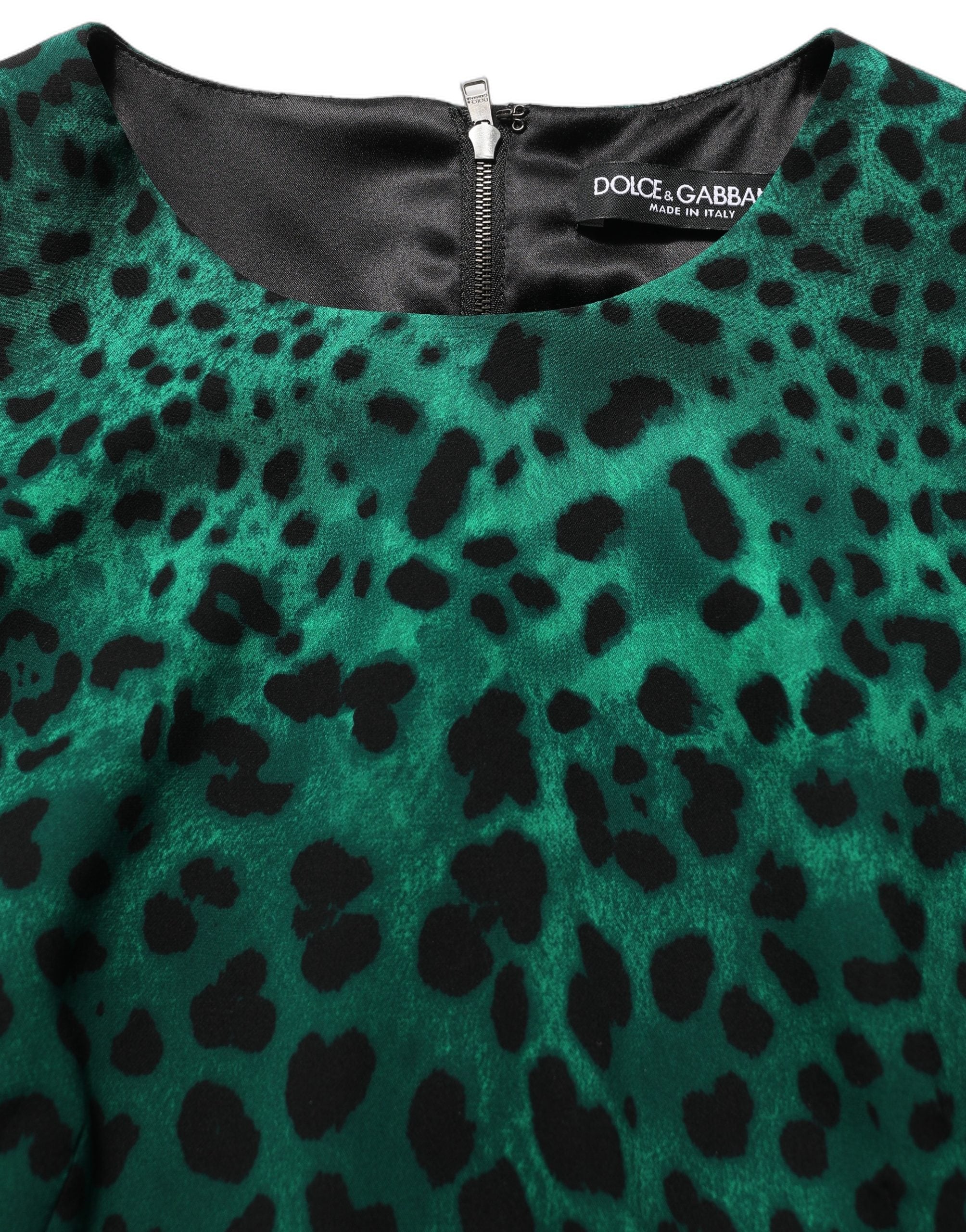 Dolce & Gabbana Green Leopard Print Silk Knee Length Women's Dress