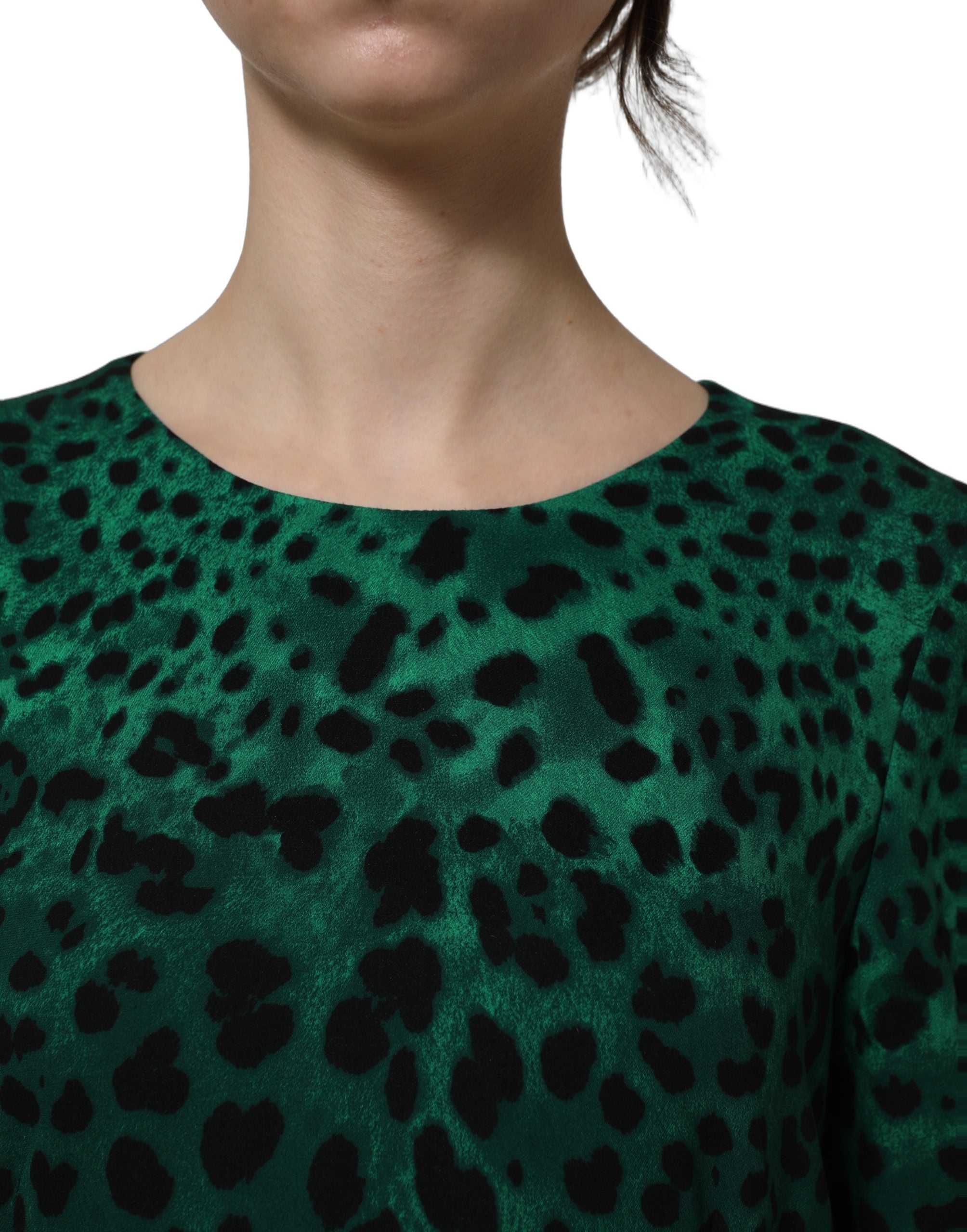 Dolce & Gabbana Green Leopard Print Silk Knee Length Women's Dress