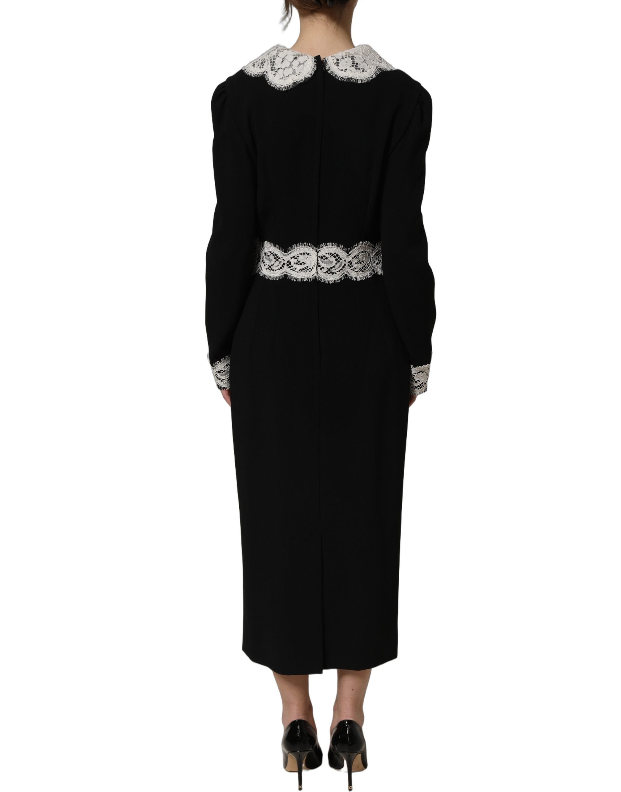 Dolce & Gabbana Black Lace Detailing Long Sleeves Midi Women's Dress