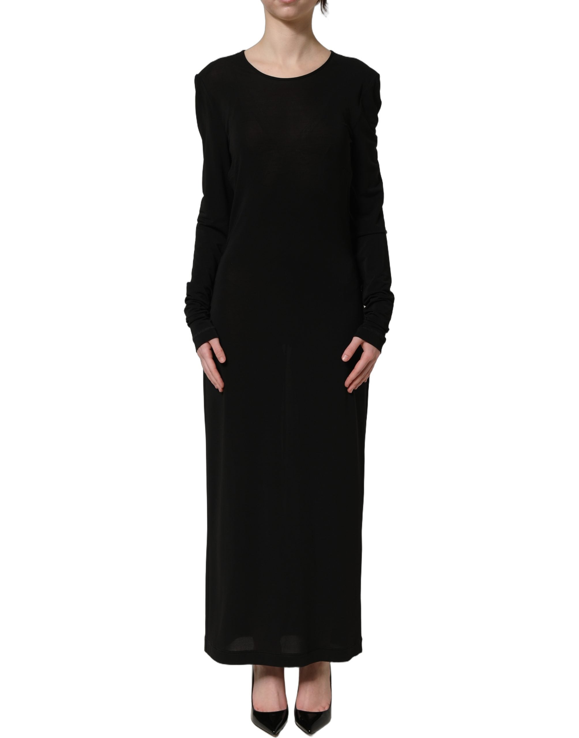 Dolce & Gabbana Black Cotton Long Sleeves Sheath Maxi Women's Dress