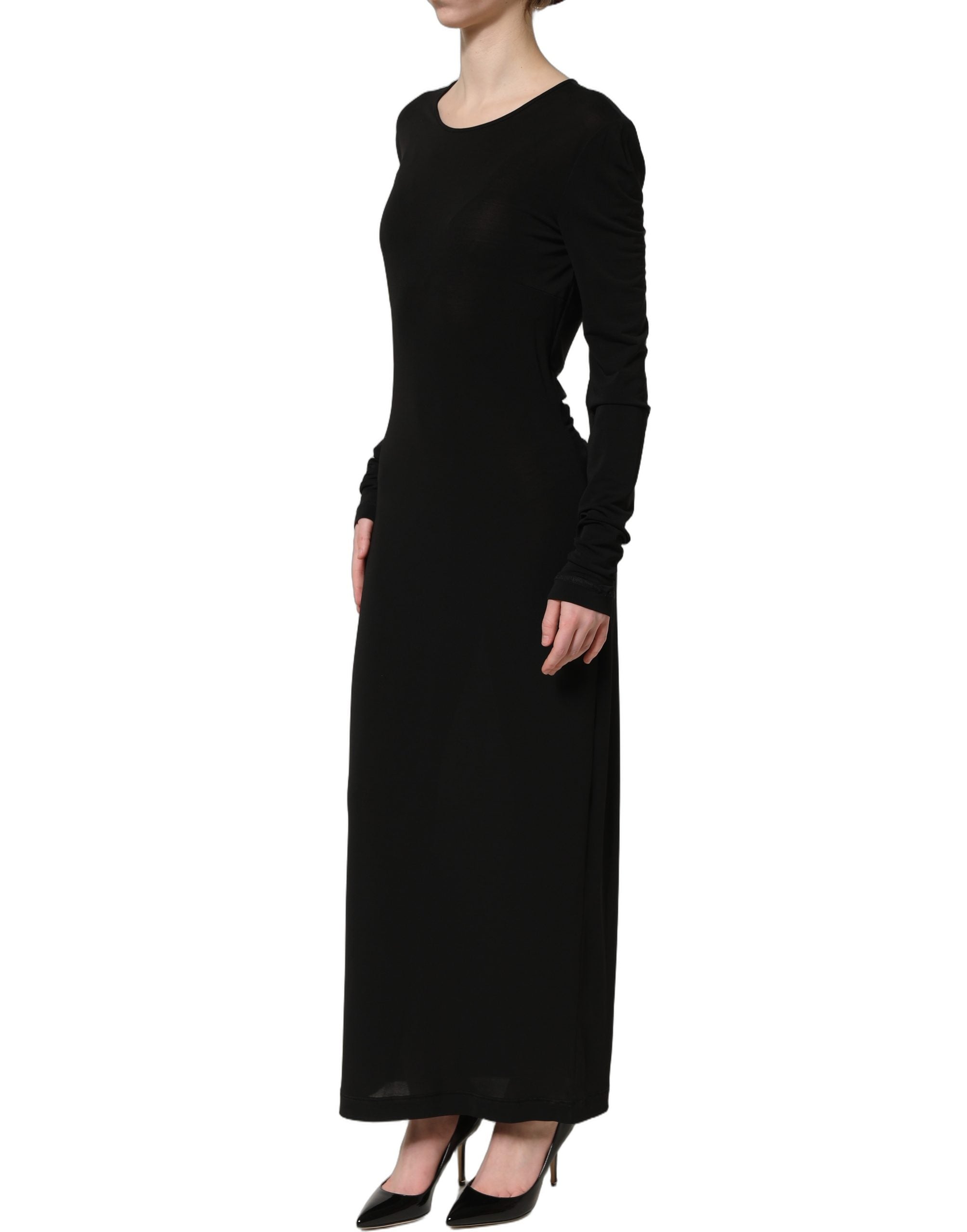 Dolce & Gabbana Black Cotton Long Sleeves Sheath Maxi Women's Dress