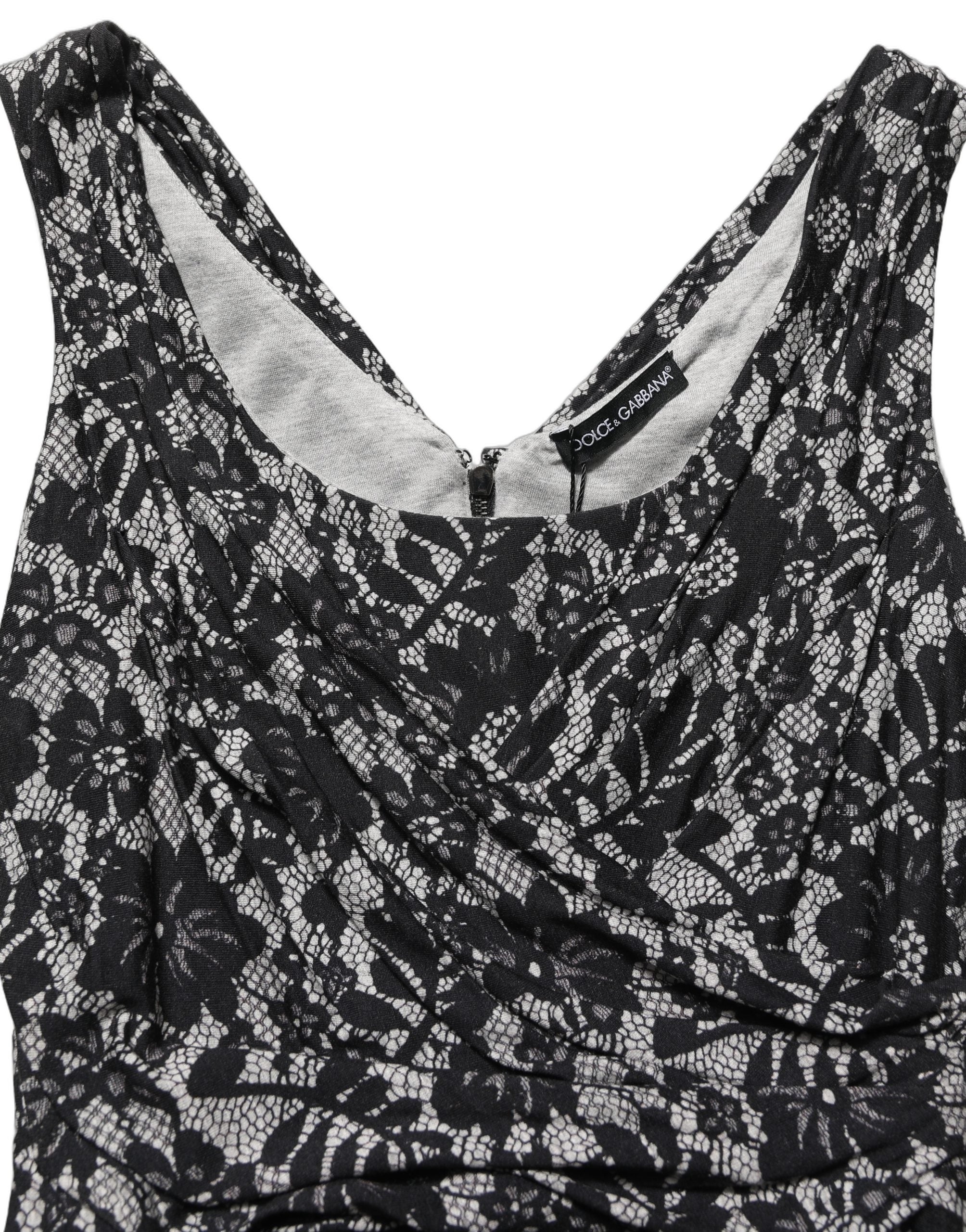 Dolce & Gabbana Black White Floral Lace Sleeveless Midi Women's Dress