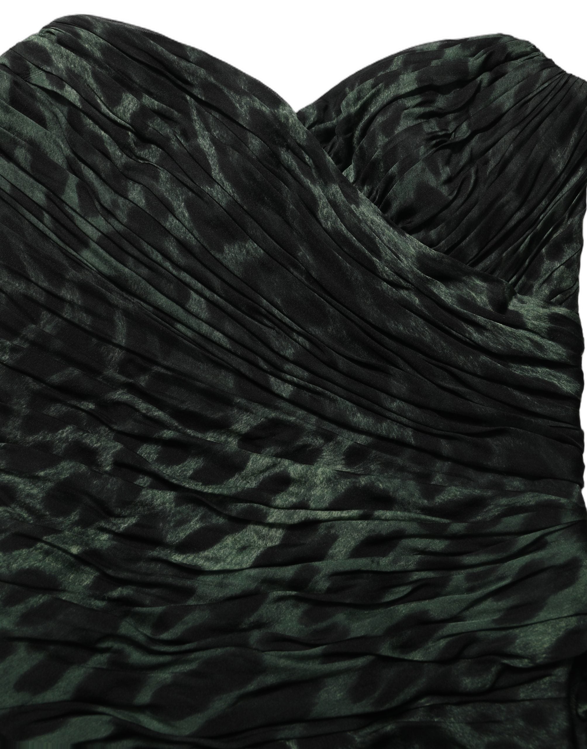 Dolce & Gabbana Green Leopard Print Bustier Draped Midi Women's Dress