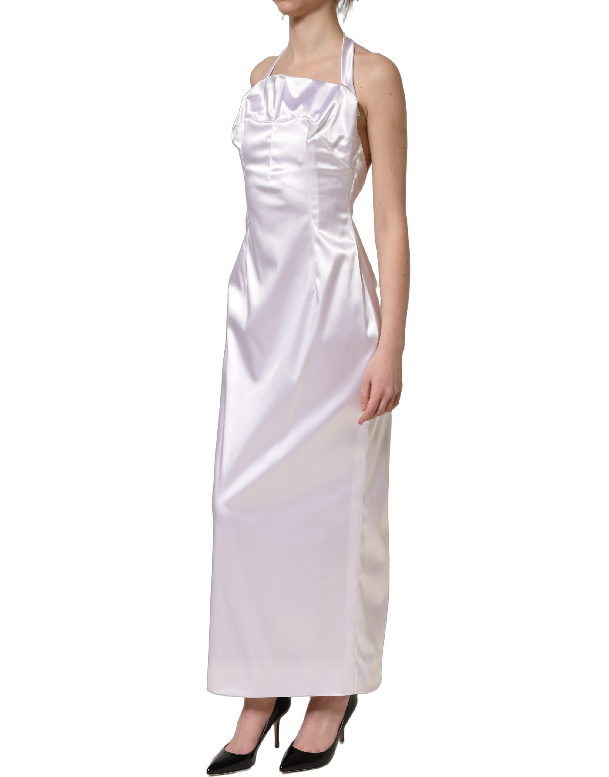 Dolce & Gabbana White Satin Halter Backless Long Gown Women's Dress (Pre-Owned)