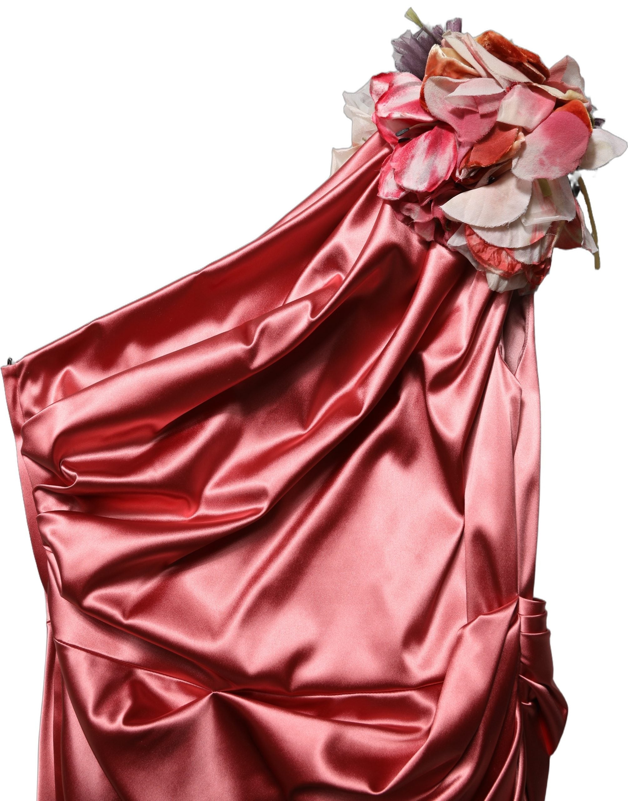 Dolce & Gabbana Pink Draped Midi Flower Appliques Women's Dress