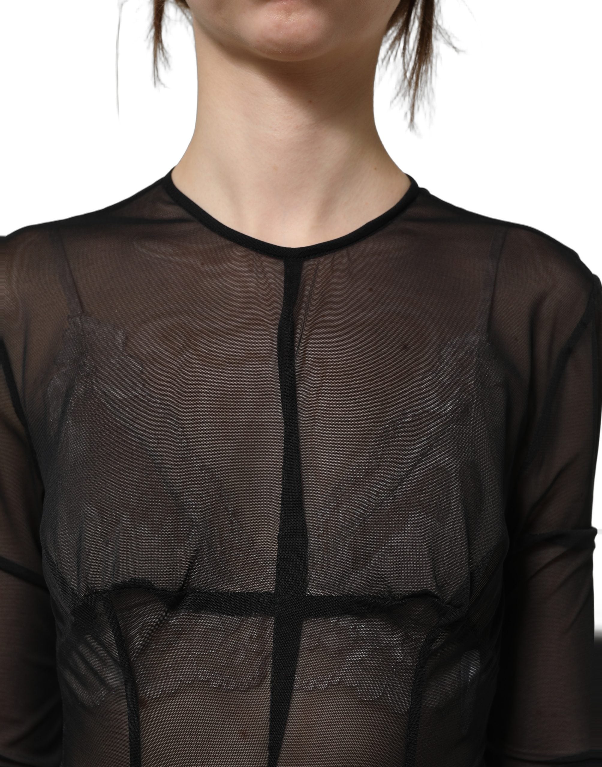 Dolce & Gabbana Black Long Sleeve Sheer Fitted Maxi Women's Dress