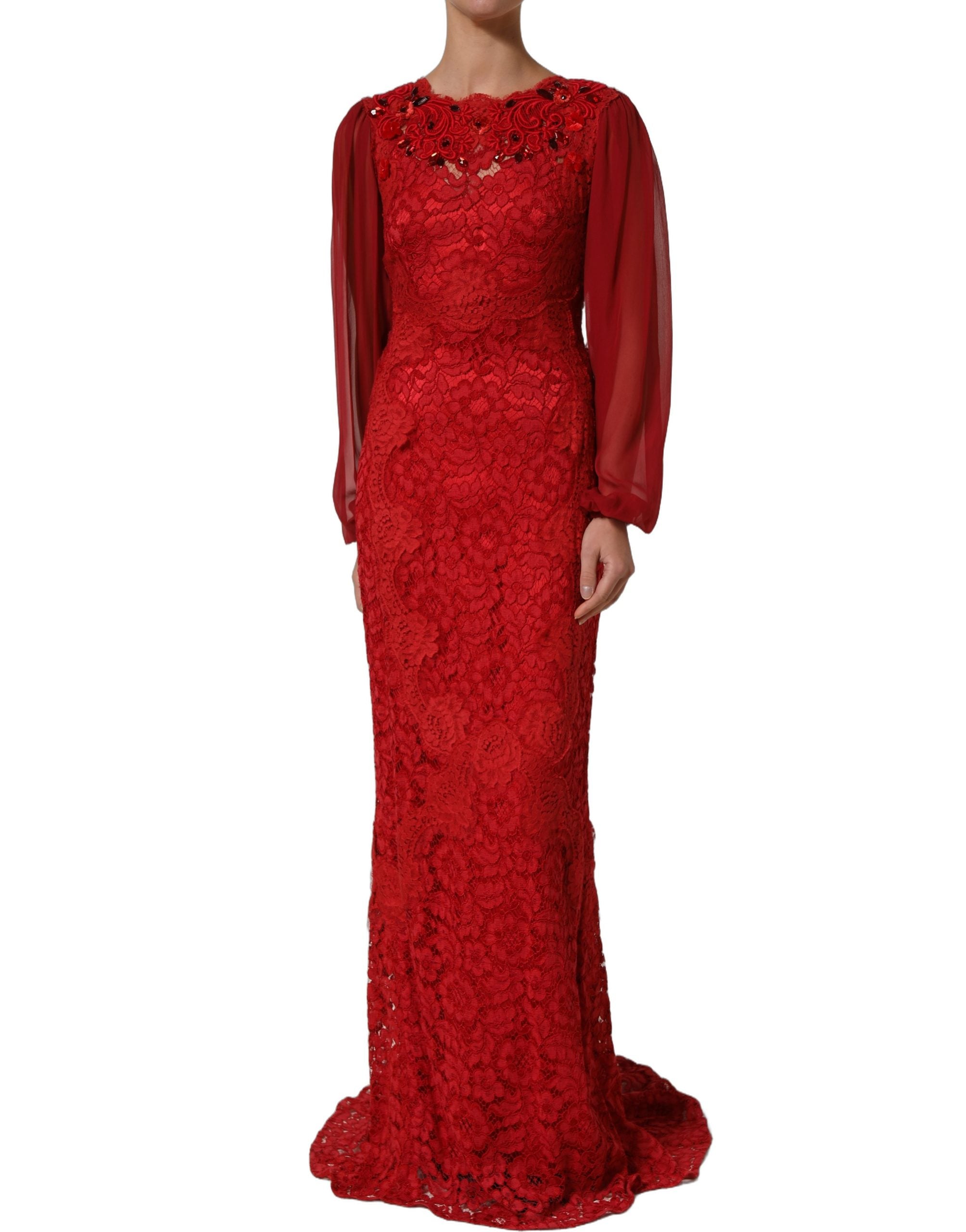 Dolce & Gabbana Red Embellished Mermaid Long Gown Women's Dress (Pre-Owned)