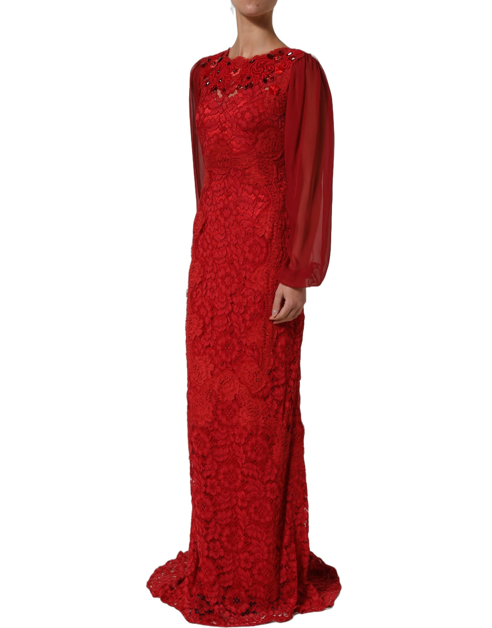 Dolce & Gabbana Red Embellished Mermaid Long Gown Women's Dress (Pre-Owned)