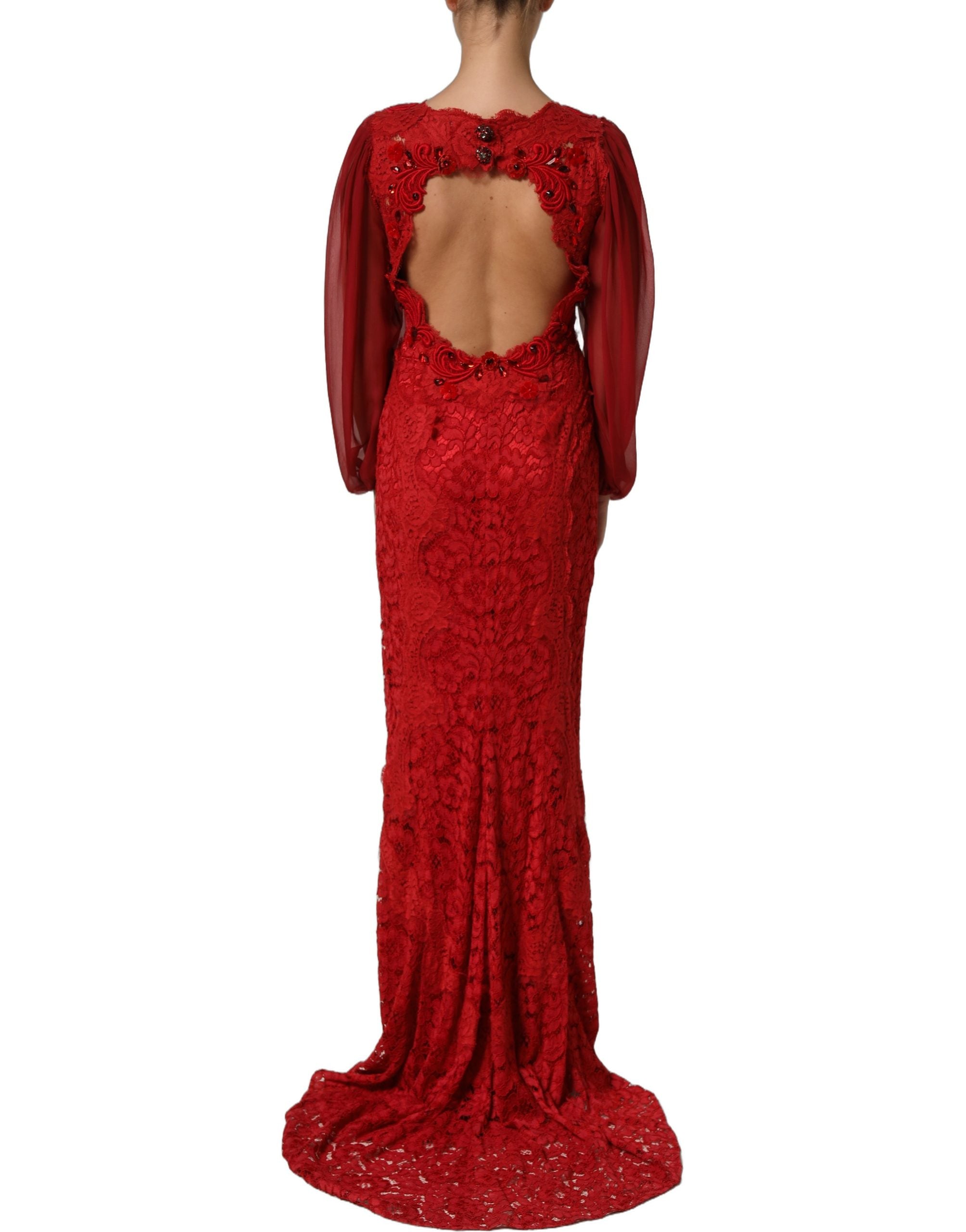 Dolce & Gabbana Red Embellished Mermaid Long Gown Women's Dress (Pre-Owned)