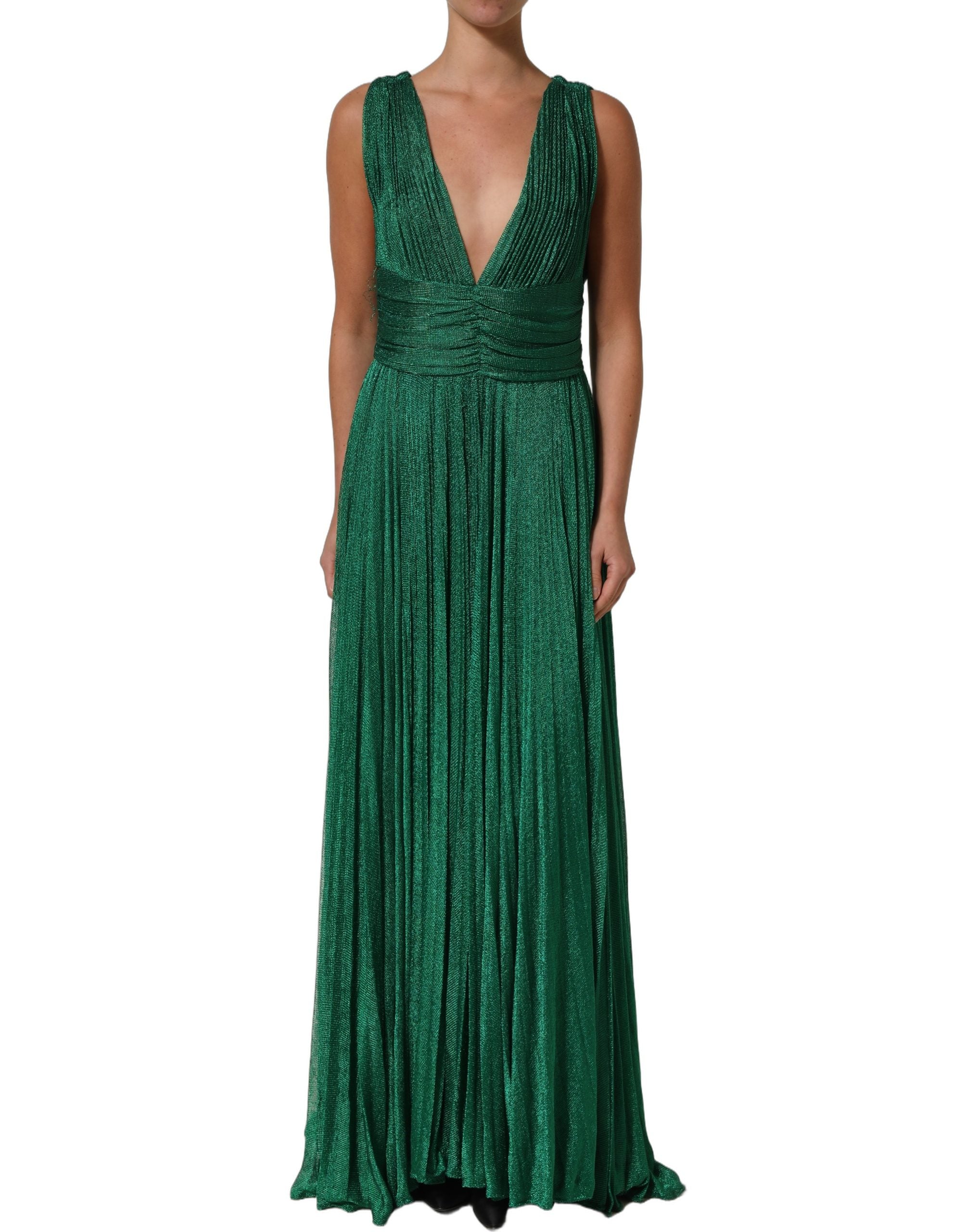 Dolce & Gabbana Emerald Green Plissé Evening Gown Women's Dress (Pre-Owned)