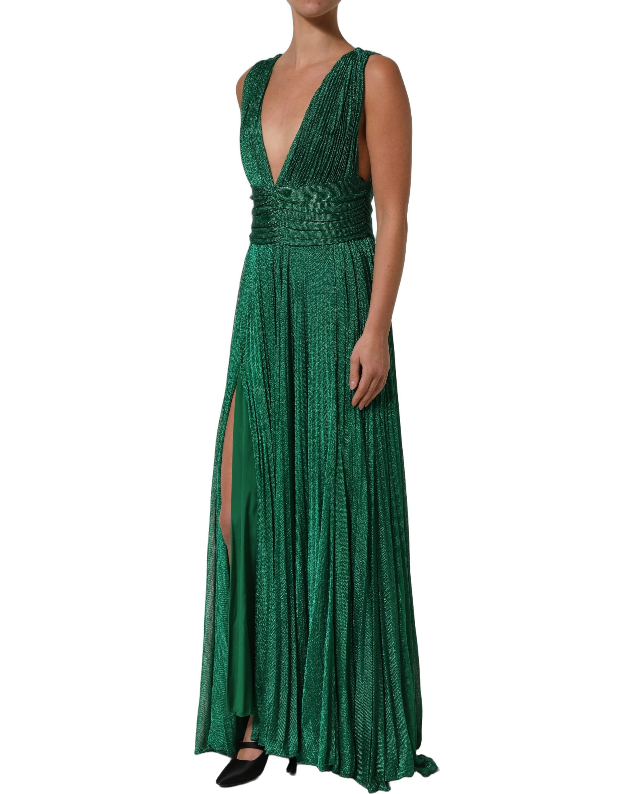 Dolce & Gabbana Emerald Green Plissé Evening Gown Women's Dress (Pre-Owned)