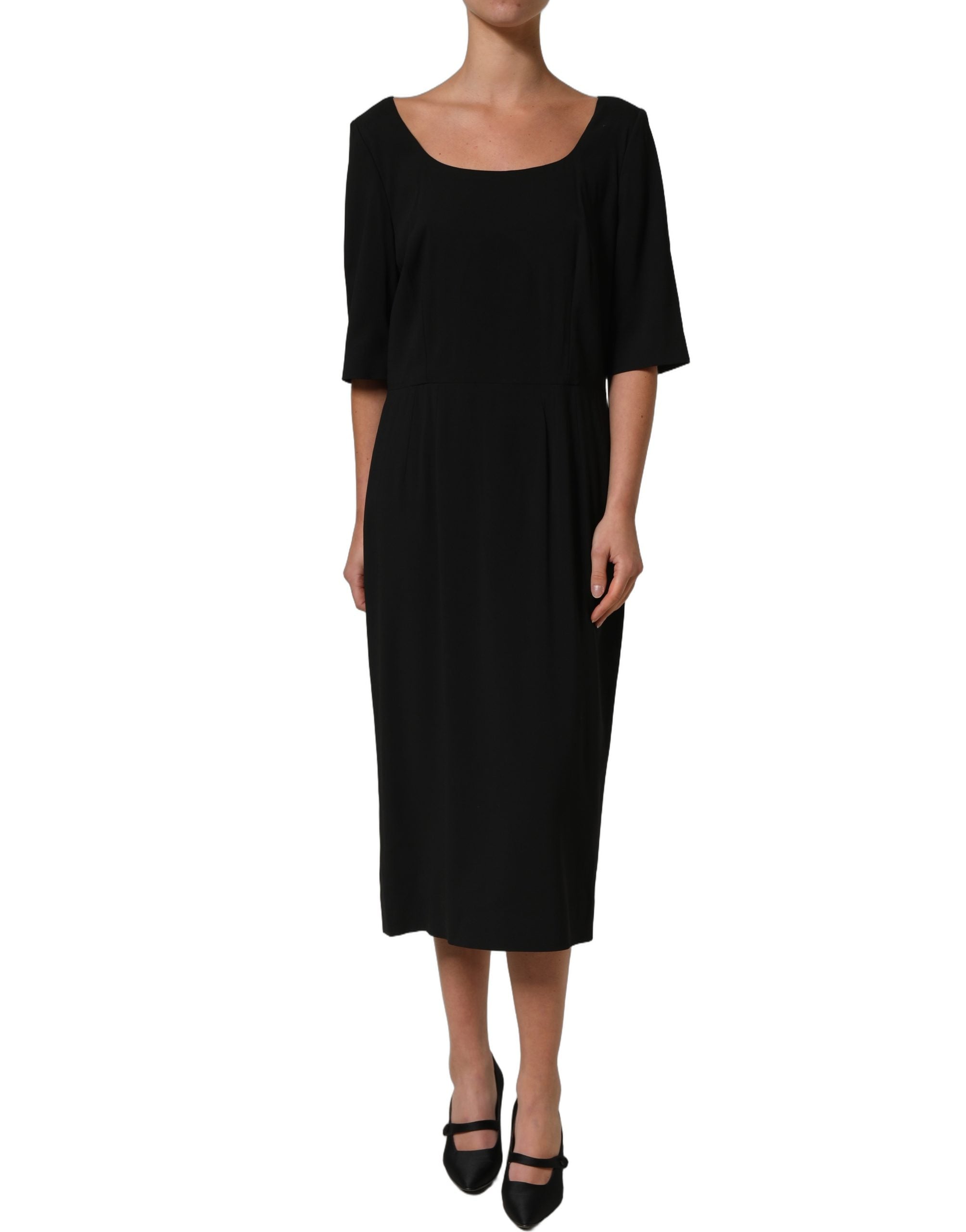 Dolce & Gabbana Black Viscose Cropped Sleeves Midi Women's Dress (Pre-Owned)