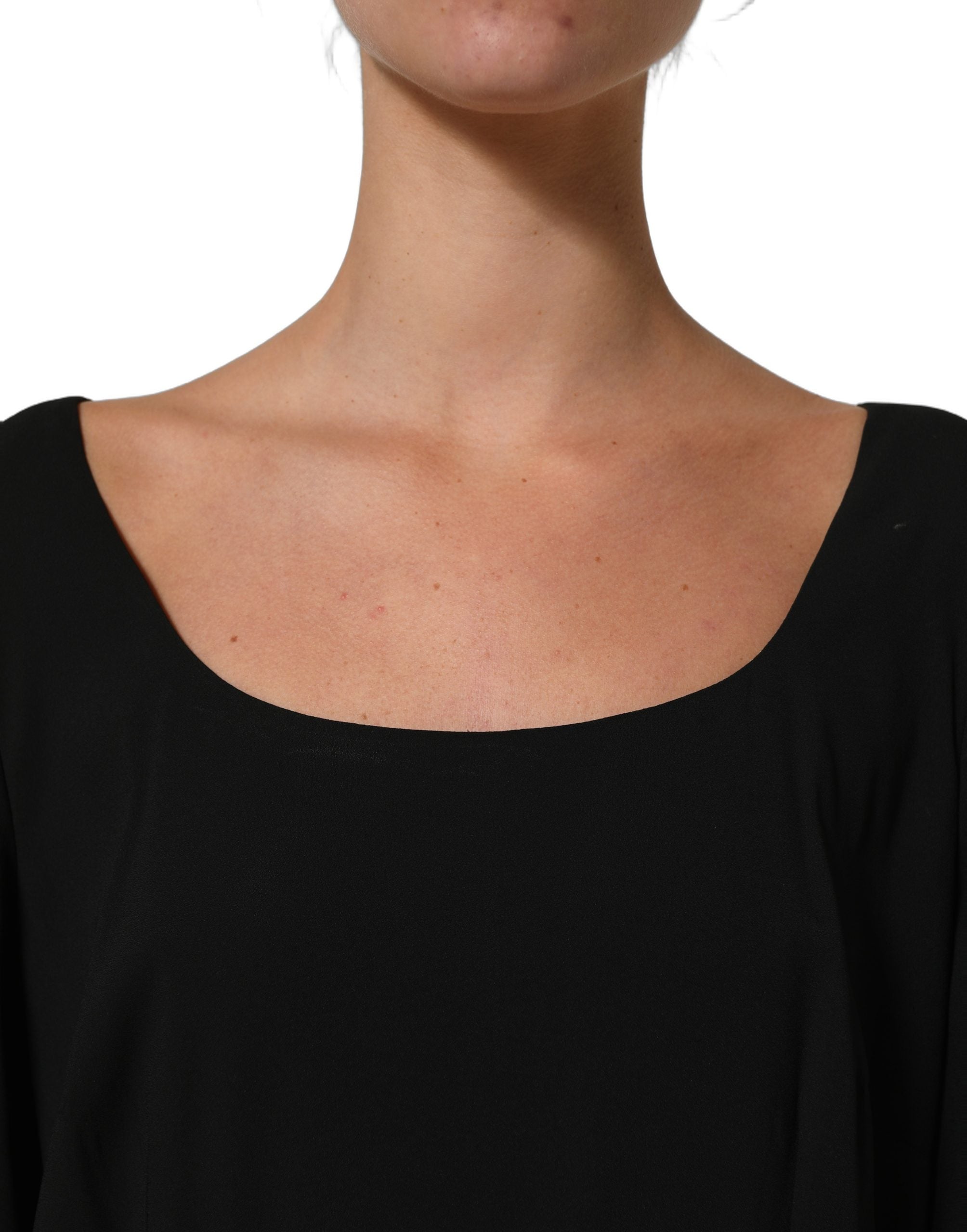 Dolce & Gabbana Black Viscose Cropped Sleeves Midi Women's Dress (Pre-Owned)