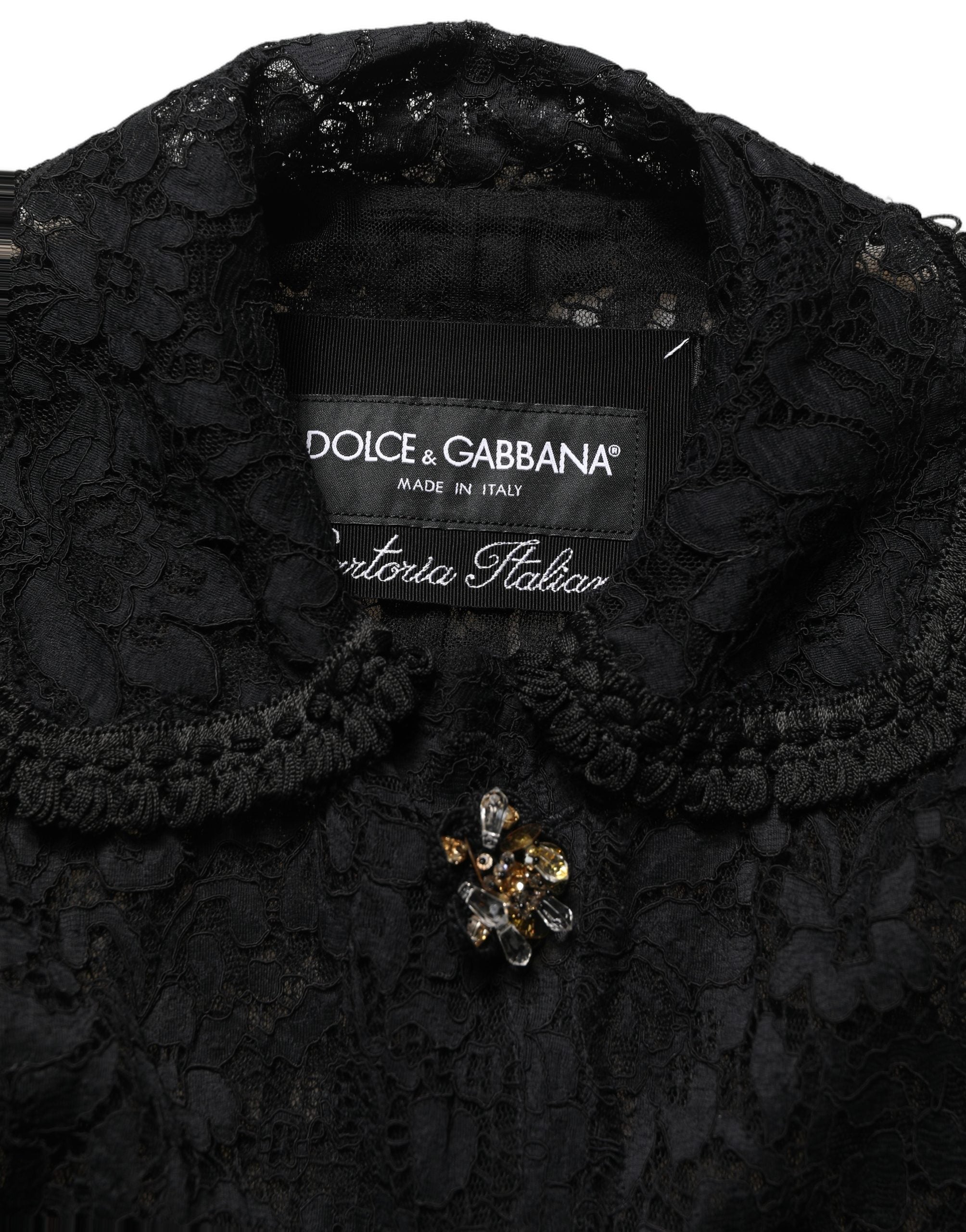 Dolce & Gabbana Black Embellished Guipure Lace Coat Women's Jacket
