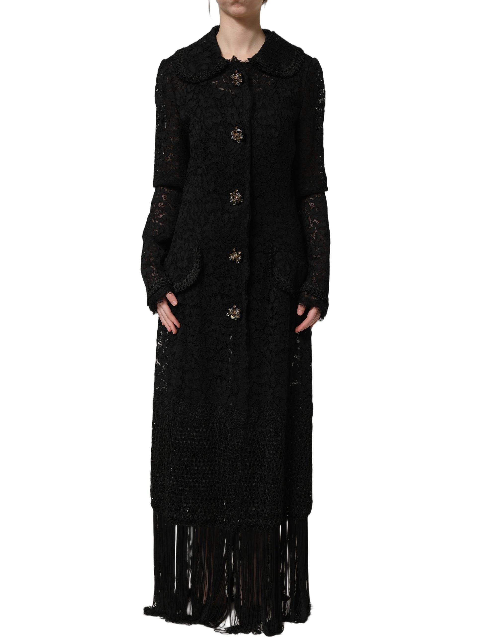 Dolce & Gabbana Black Embellished Guipure Lace Coat Women's Jacket