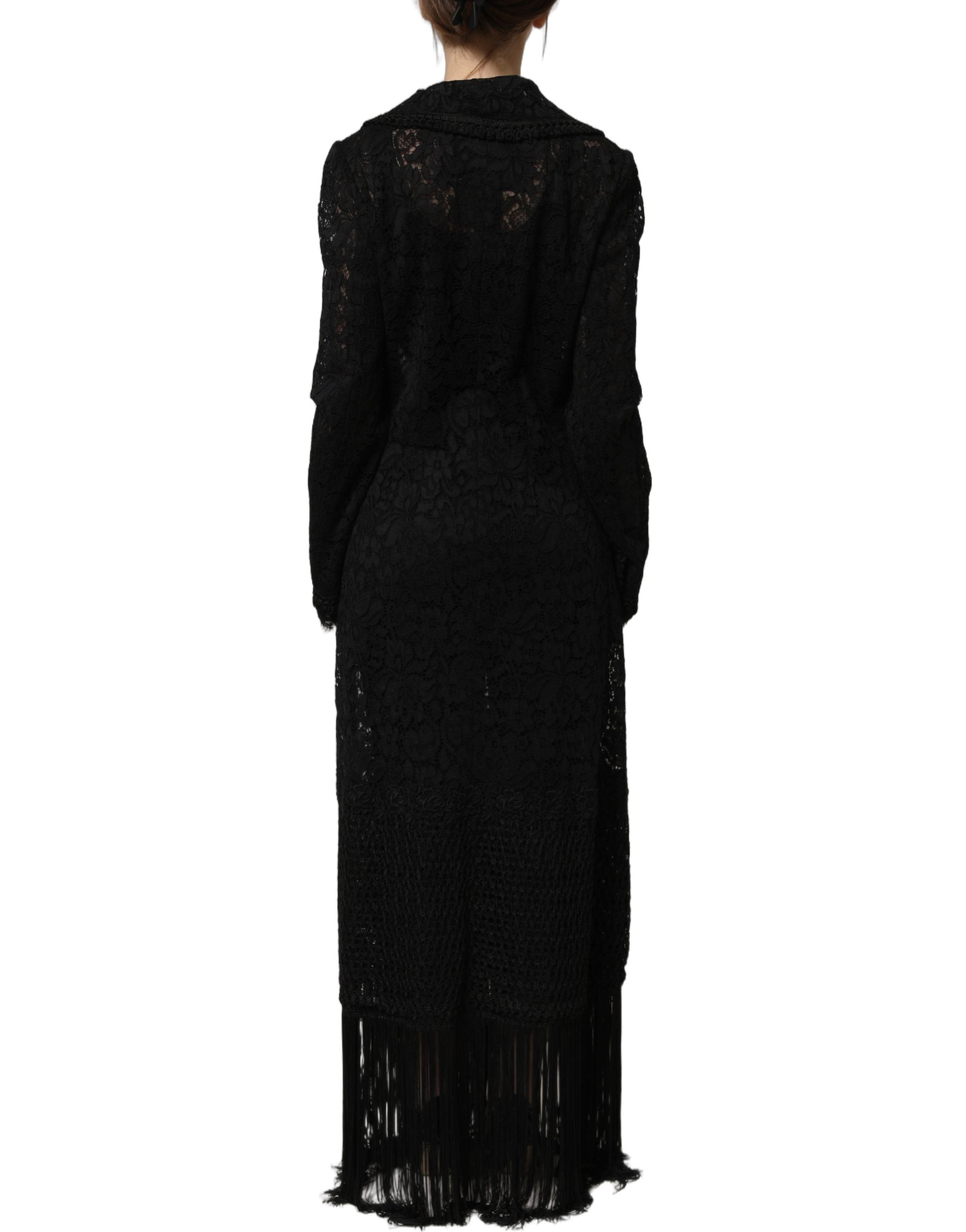 Dolce & Gabbana Black Embellished Guipure Lace Coat Women's Jacket