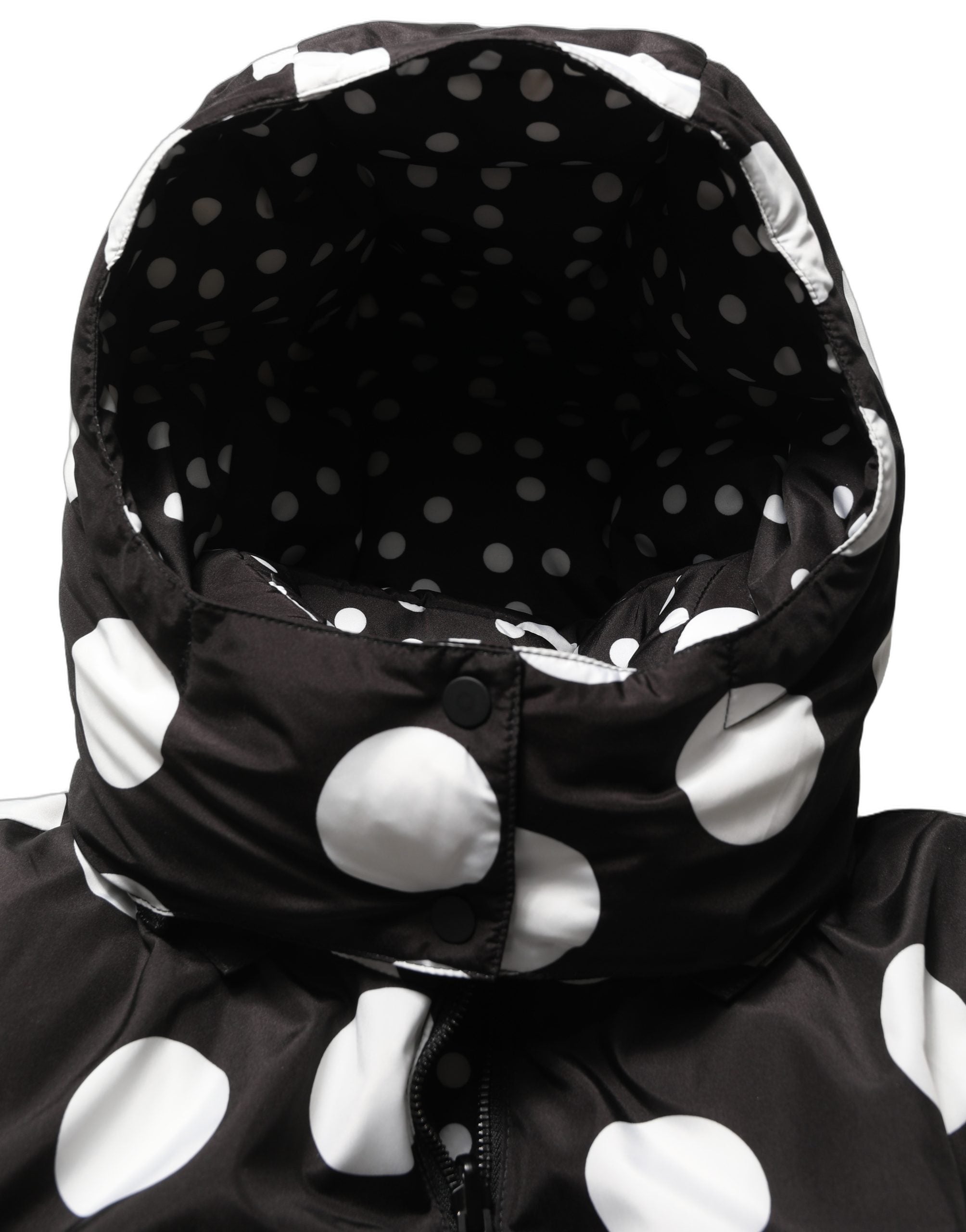 Dolce & Gabbana Black White Polka Dot Hooded Blouson Women's Jacket