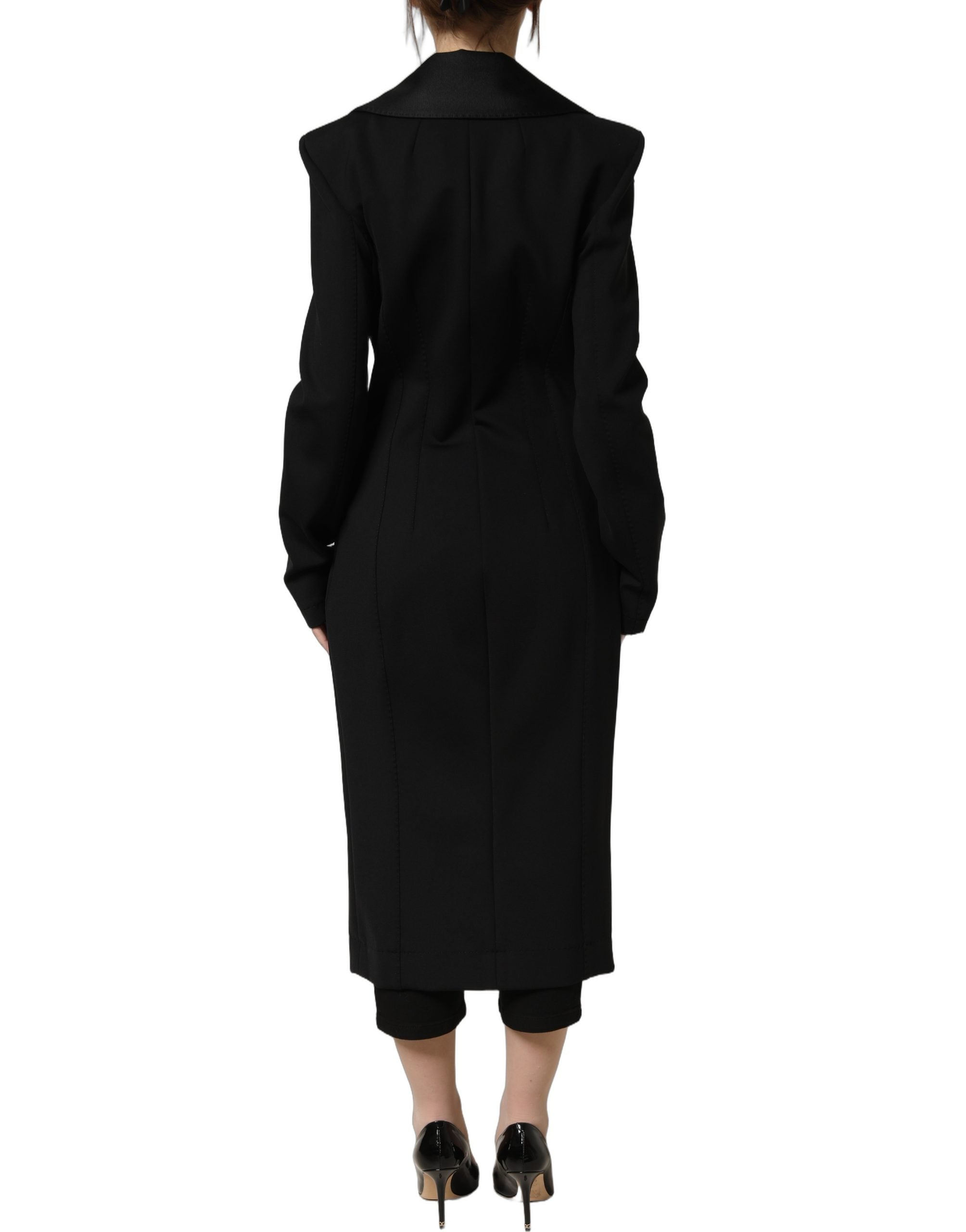 Dolce & Gabbana Black Nylon Double Breasted Coat Women's Jacket