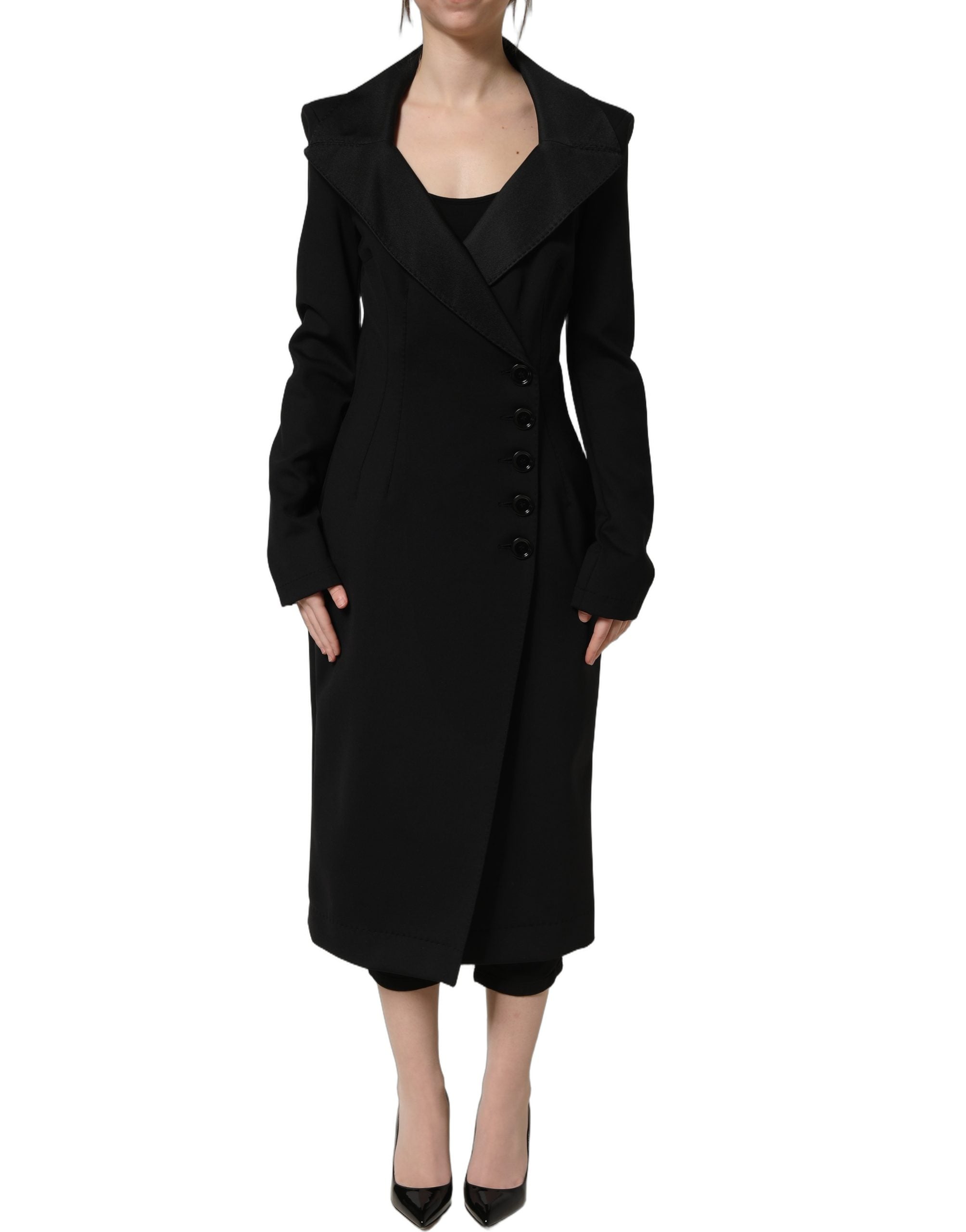 Dolce & Gabbana Black Nylon Double Breasted Coat Women's Jacket