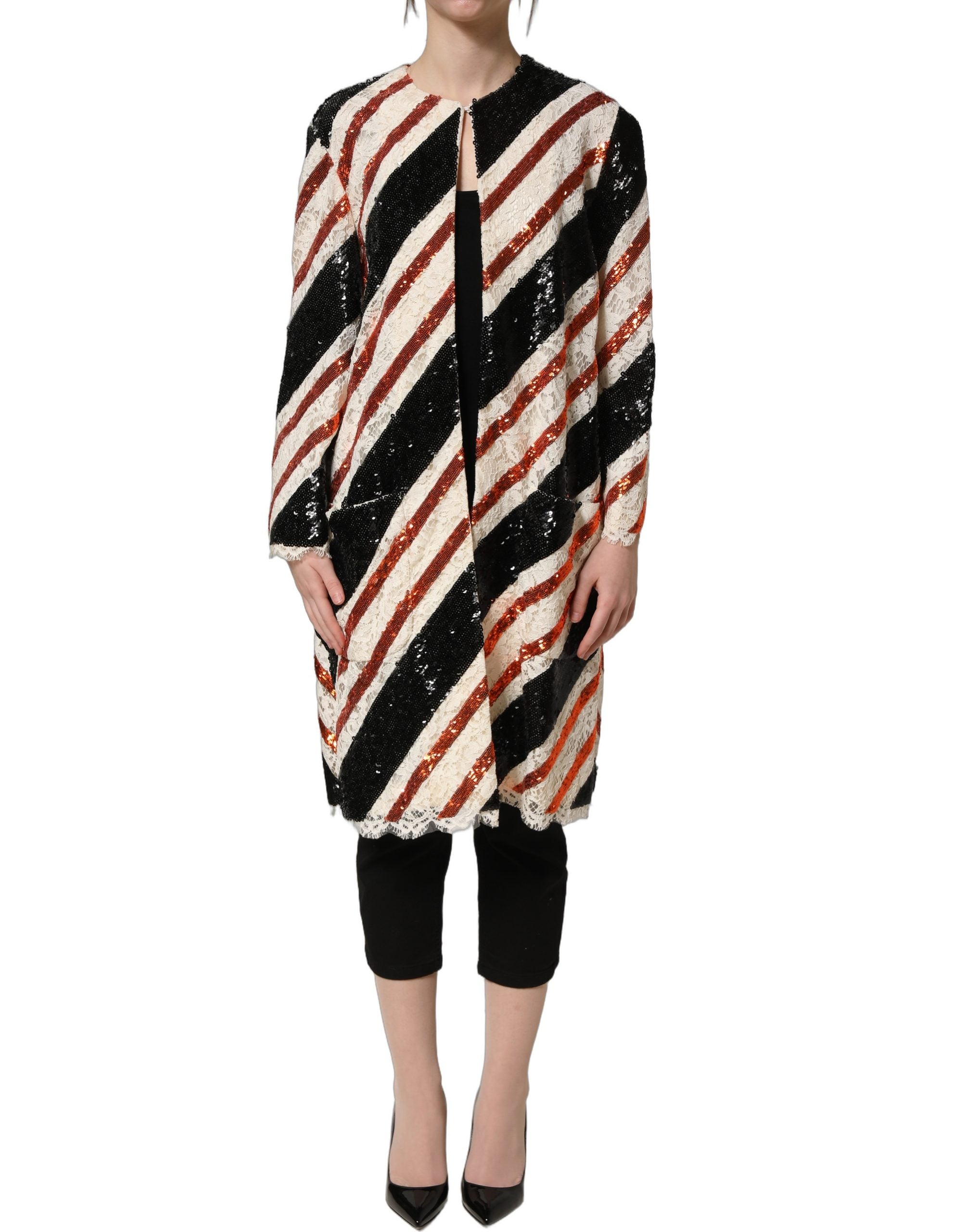 Dolce & Gabbana Multicolor Stripe Sequin Duster Coat Women's Jacket