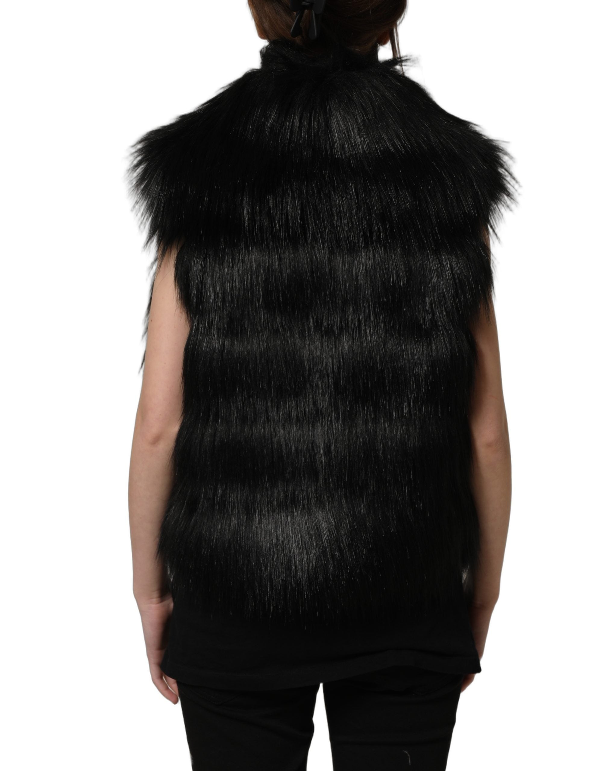 Dolce & Gabbana Black Acrylic Faux Fur Sleeveless Vest Women's Jacket