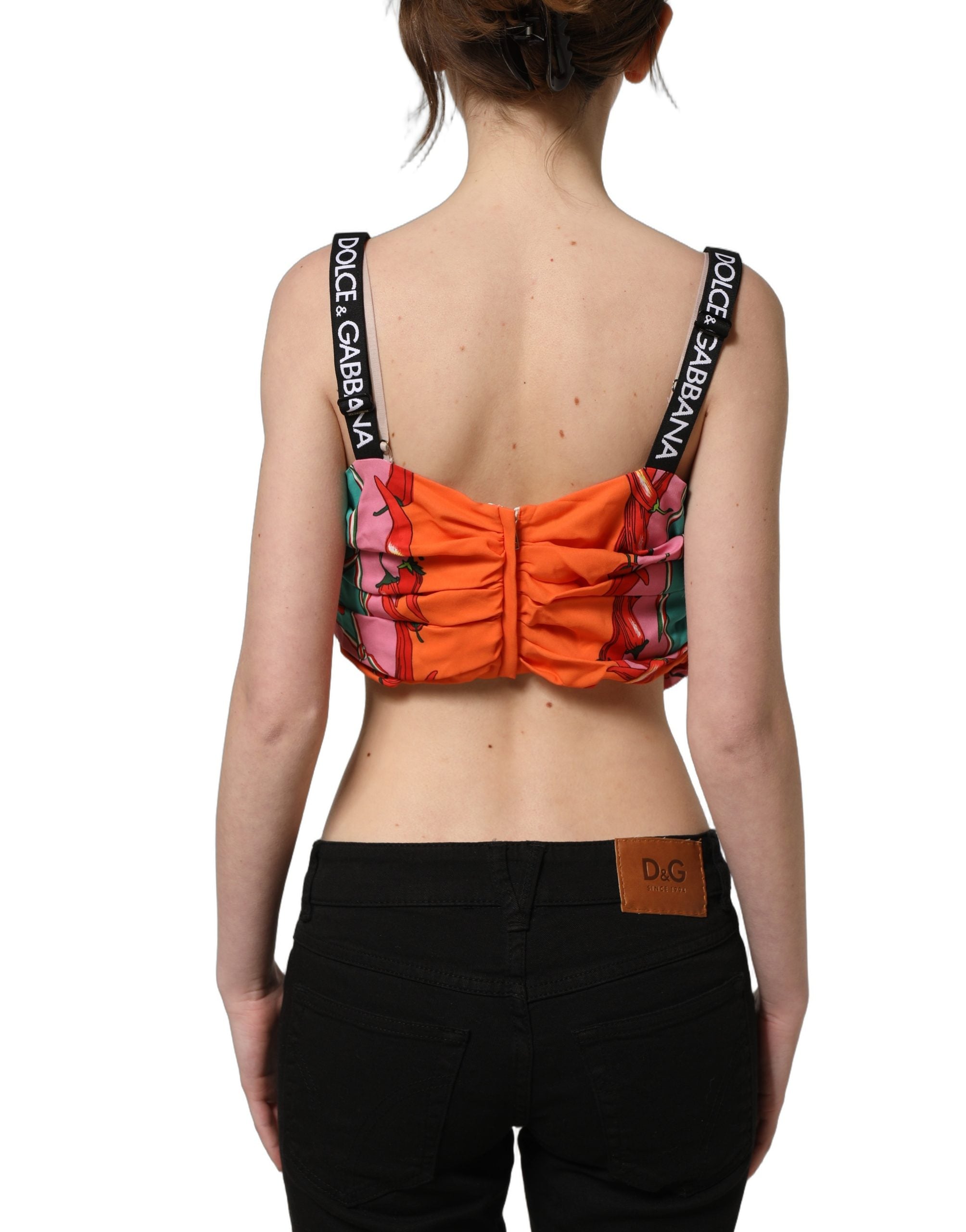 Dolce & Gabbana Multicolor Silk Vegetable Print Cropped Women's Top
