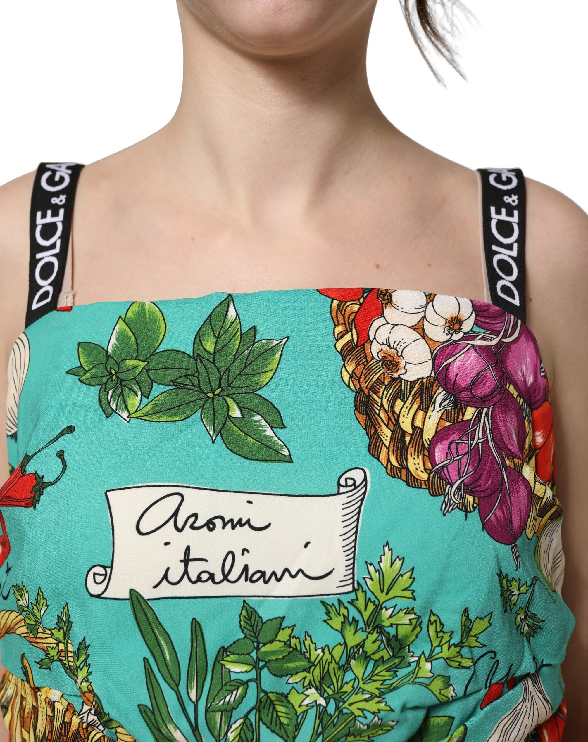 Dolce & Gabbana Multicolor Silk Vegetable Print Cropped Women's Top