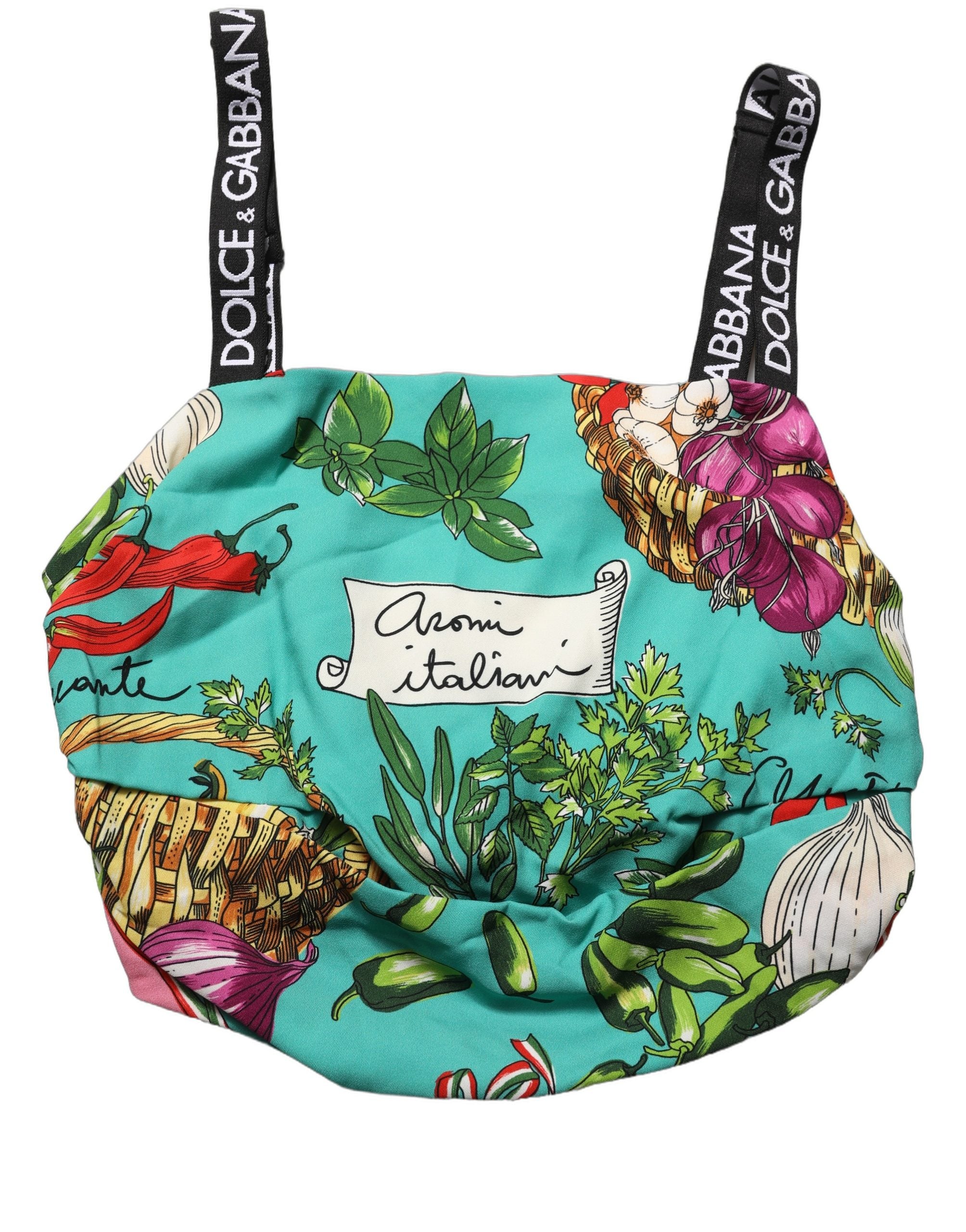 Dolce & Gabbana Multicolor Silk Vegetable Print Cropped Women's Top