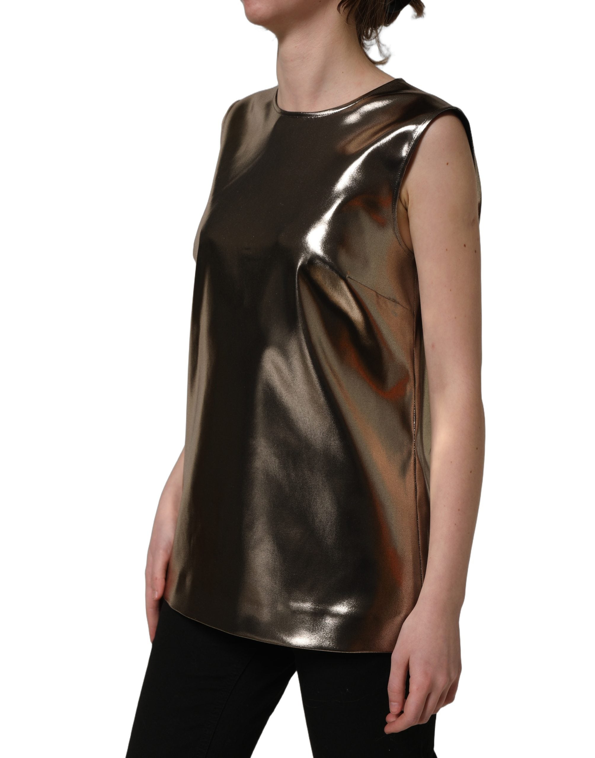 Dolce & Gabbana Metallic Bronze Roundneck SleevelessTank Women's Top